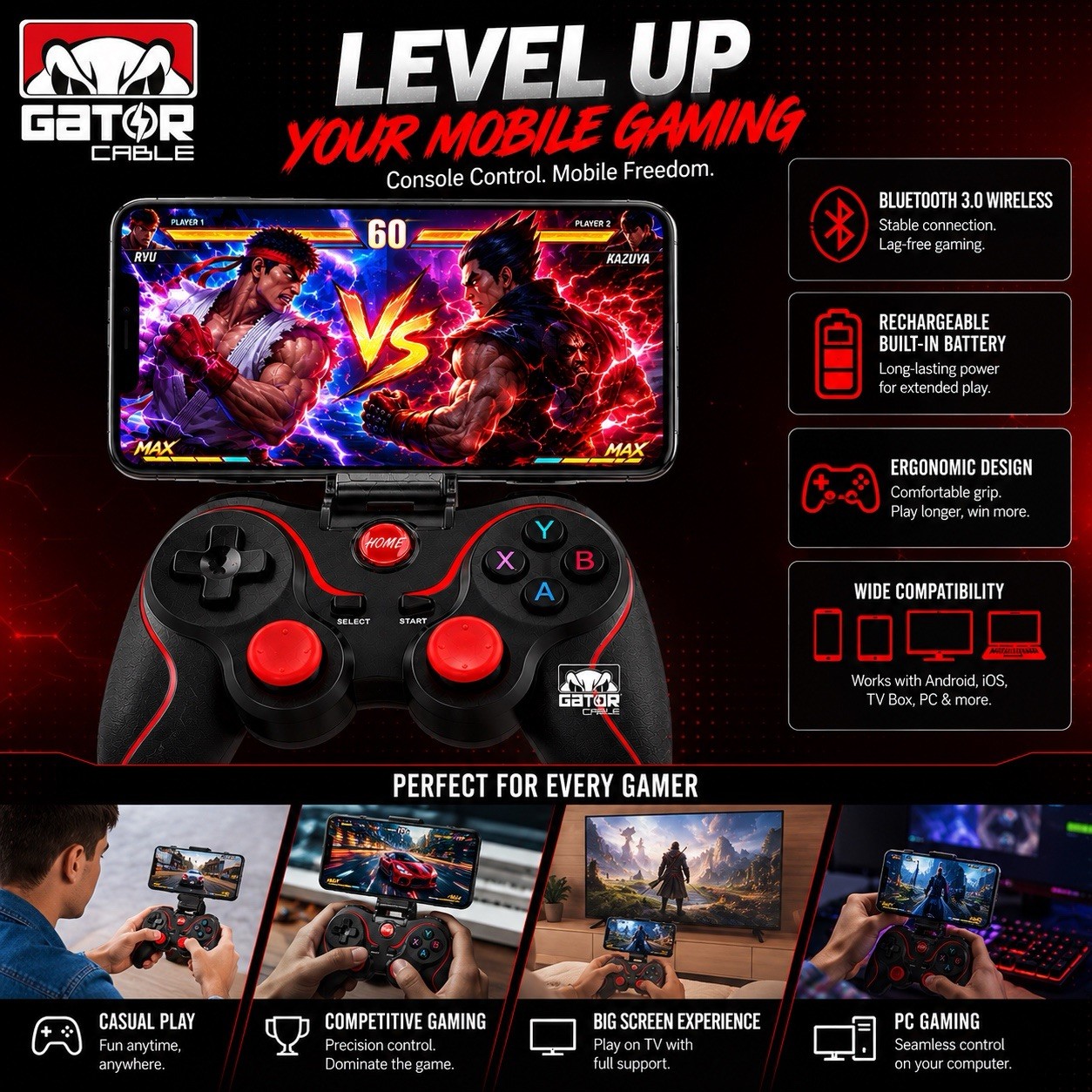 Wireless Bluetooth 5.0 Game Controller Gamepad For Android iOS iPhone Tablet PC