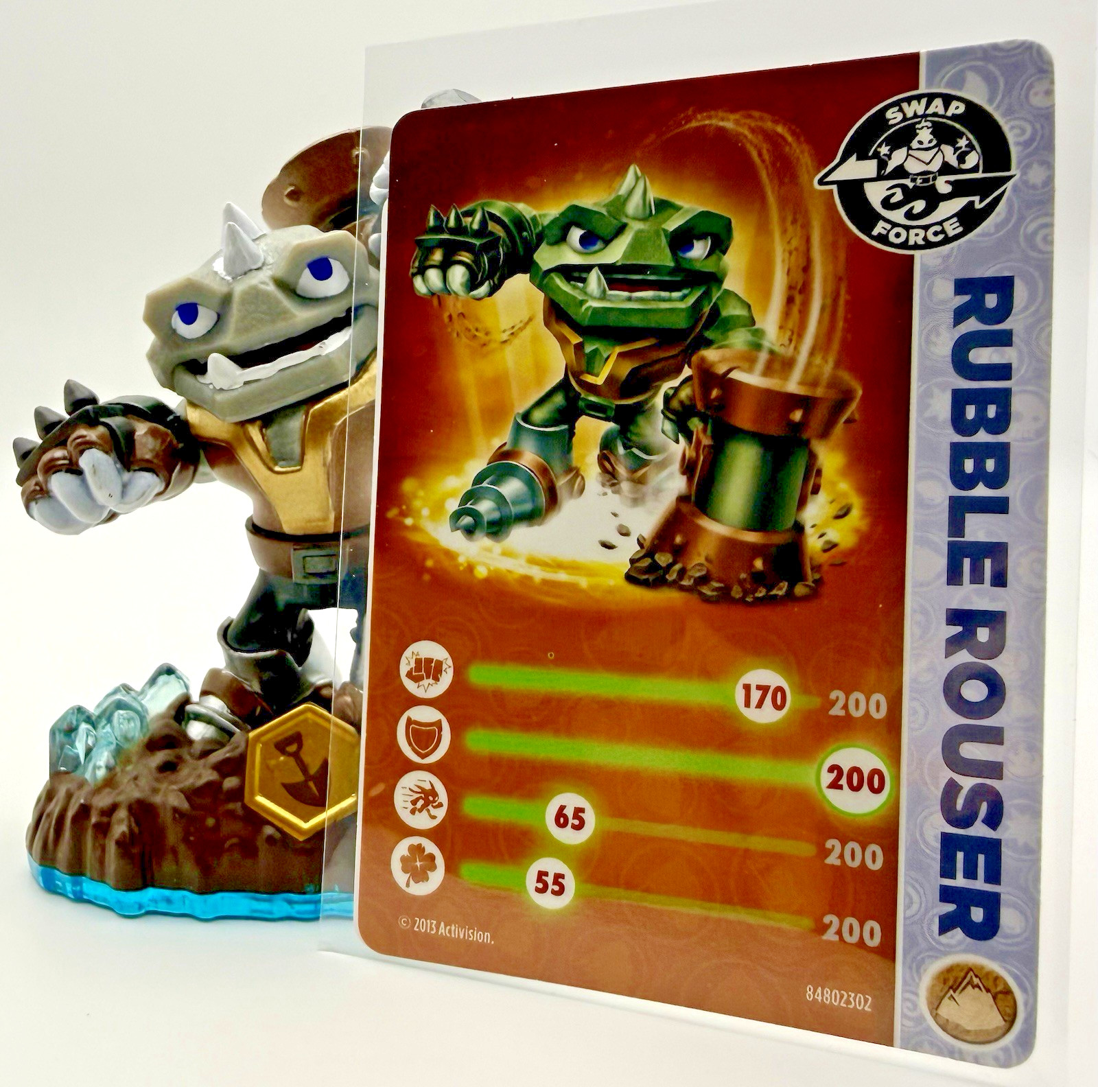 Skylanders Swap Force RUBBLE ROUSER Figure W/ Stat Card & Web Code Sticker