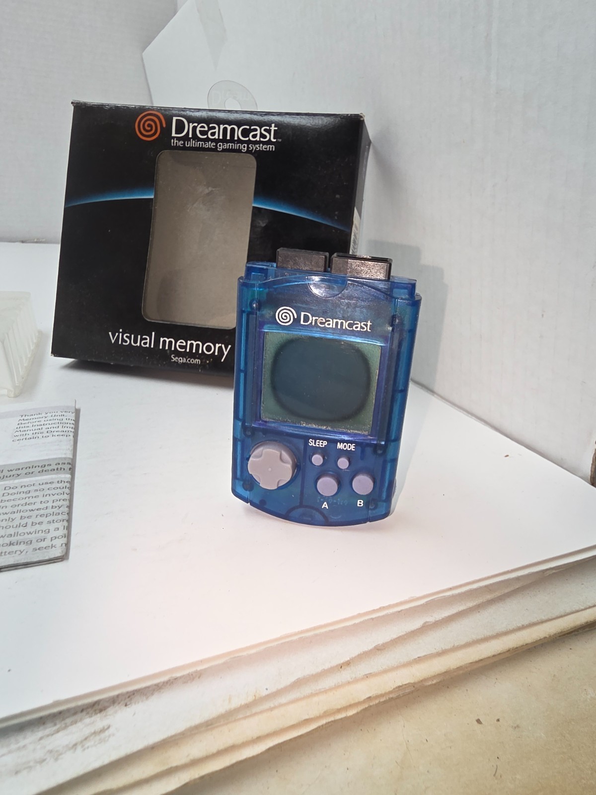 DAMAGED BUT WORKS Sega Dreamcast Clear blue VMU OEM Visual Memory Unit #K33
