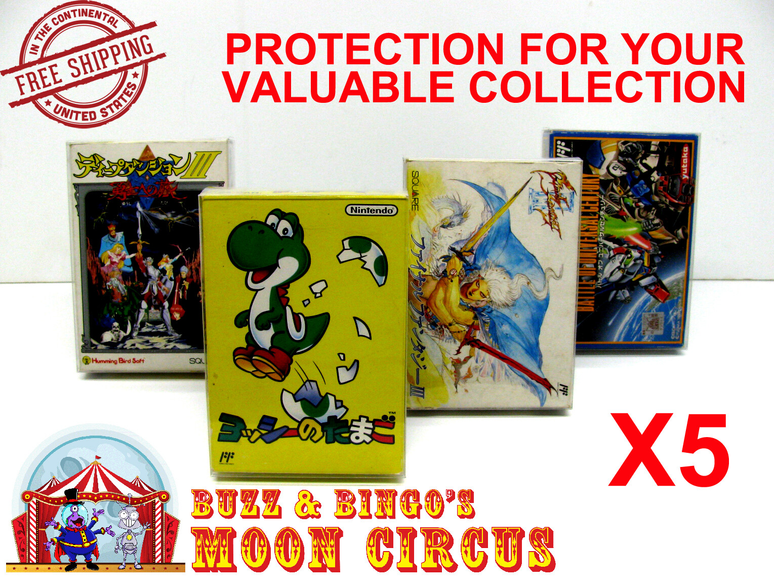 5X NINTENDO FAMICOM LARGE CIB GAME – CLEAR PLASTIC PROTECTIVE BOX – READ!