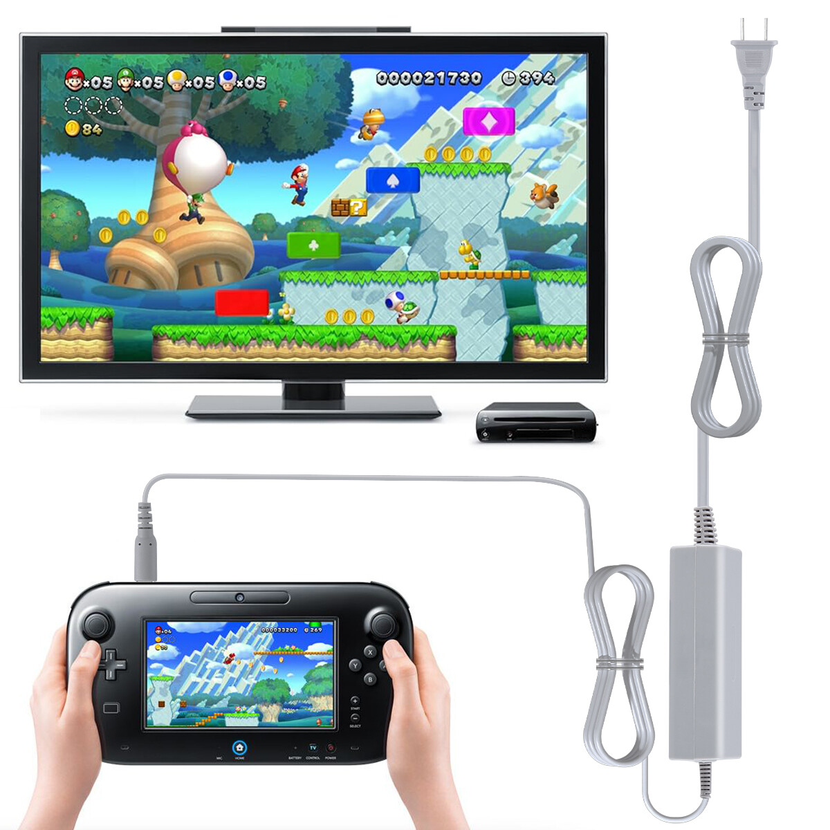 US Plug AC Power Adapter Supply Cord Cable For Nintendo Wii U Gamepad Controller