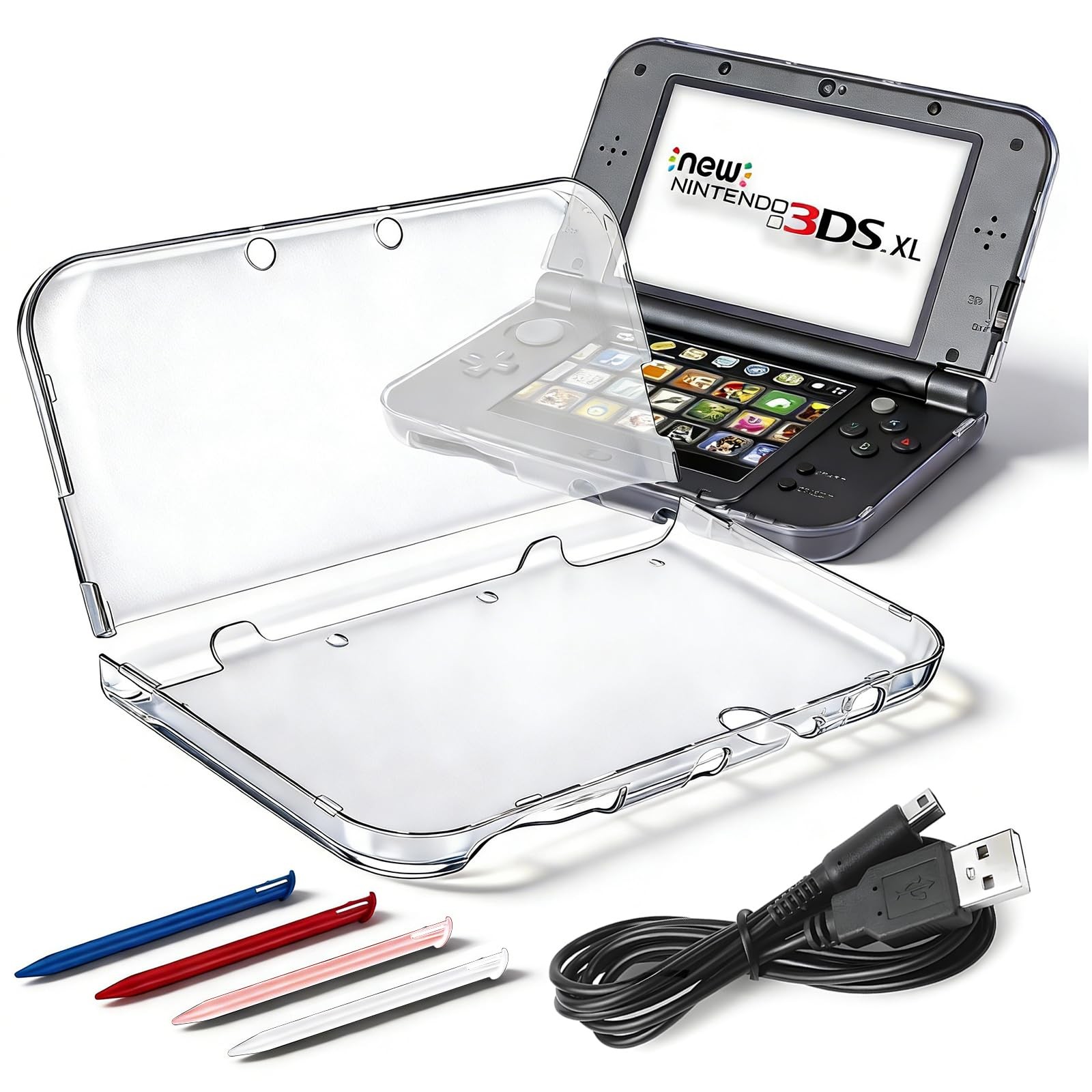 New 3DS XL LL Case Crystal Clear Hard Shell Protector Bundle