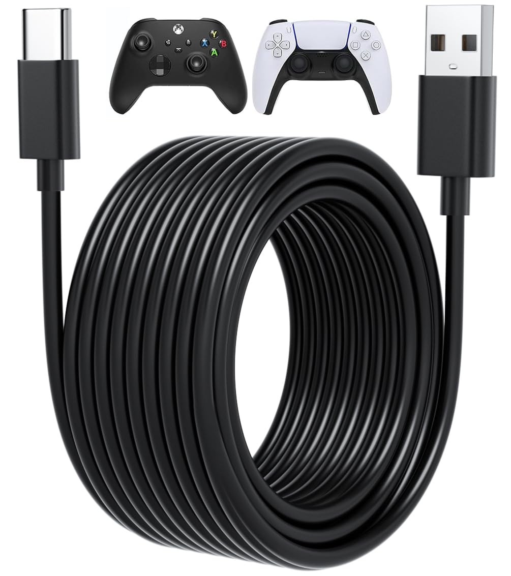 15ft Long USB C Cable PS5 Controller Charger Cord for Xbox Series 15ft, Black