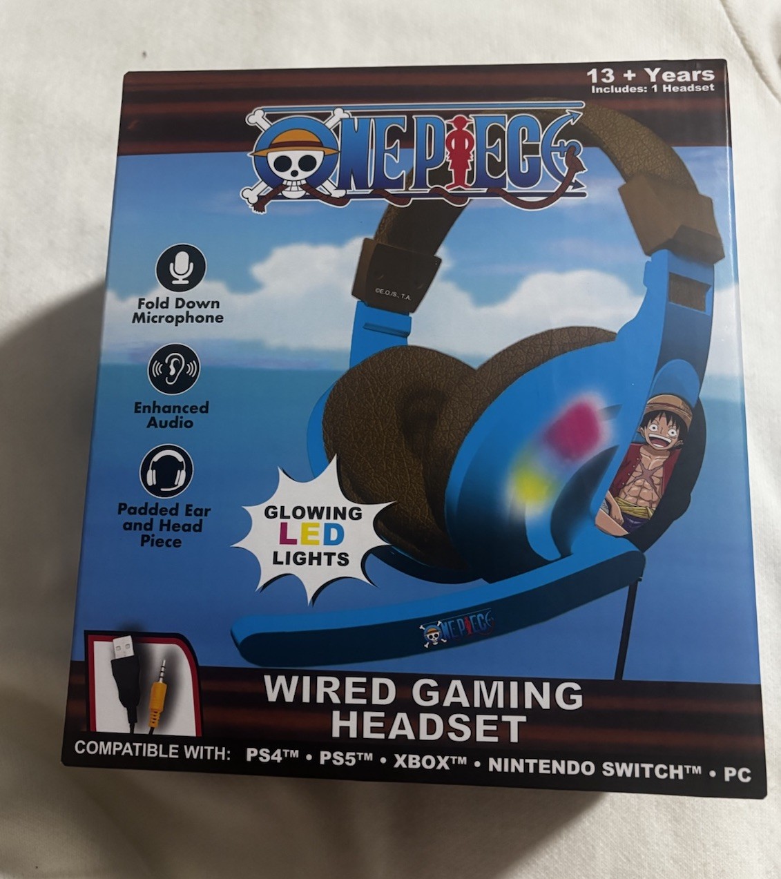 CultureFly One Piece Wired Gaming Headset Blue LED USB PS4 PS5 Xbox Switch PC