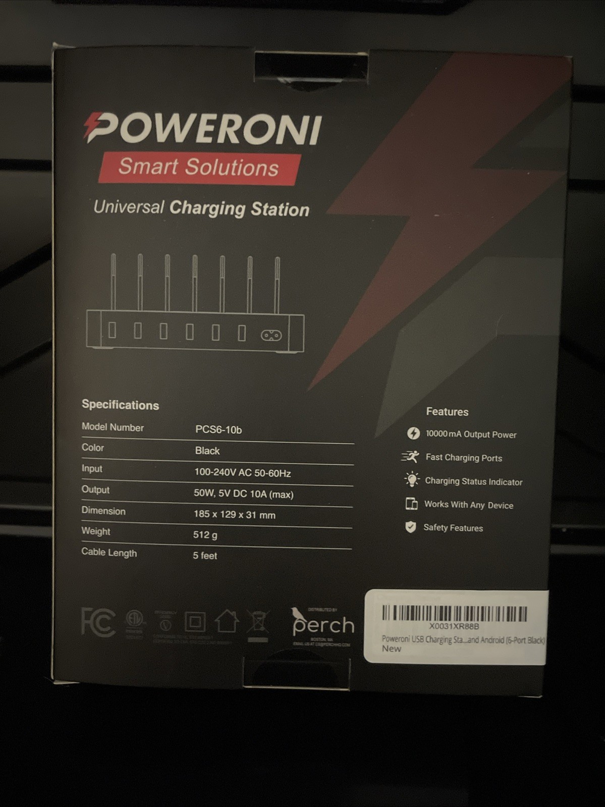 POWERONI Universal Charging Station 8-Port 10000mA Black New