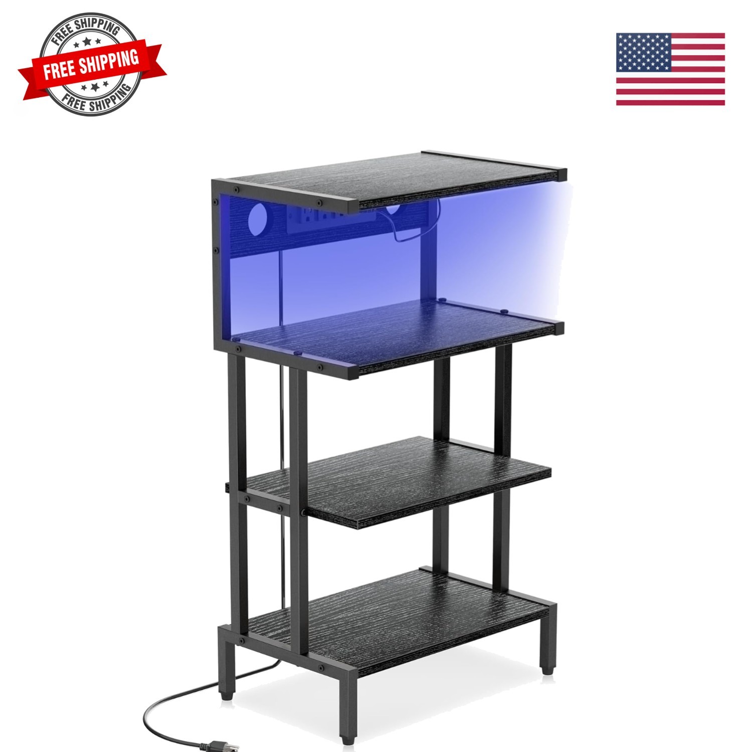 Game Console Shelf, 4-Tier Video Gaming Consoles Stand with Outlet & RGB Ligh…