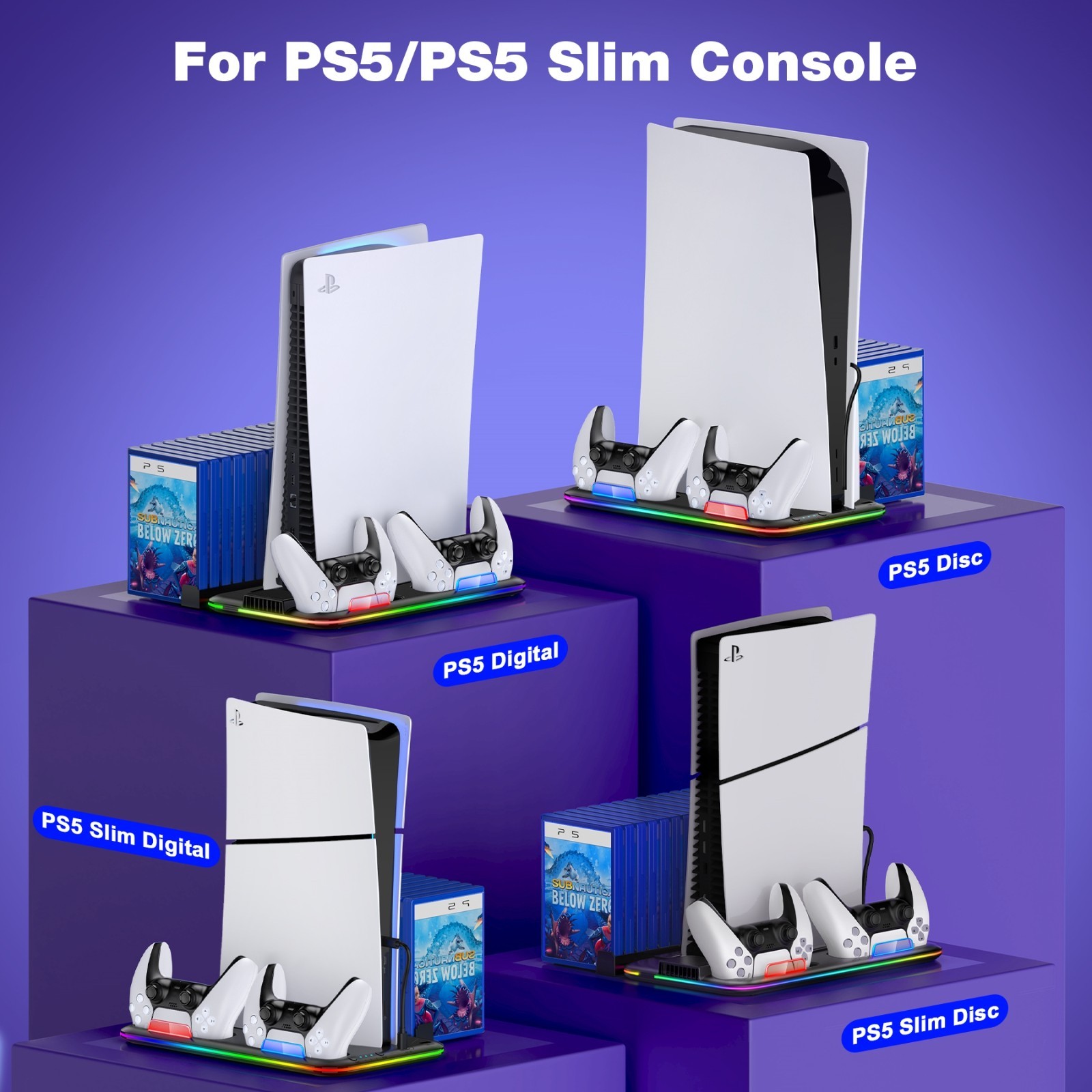 PS5 Stand Cooling Station for PS5/PS5 Slim Console With PS5 Controller Charger
