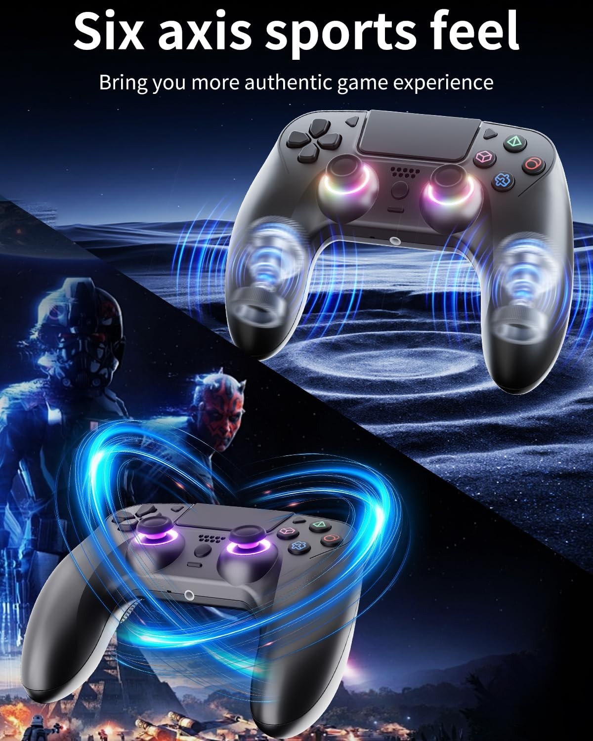 Versatile Wireless Gamepad for PS5/PC with RGB Mode & Motion Sensing – Black