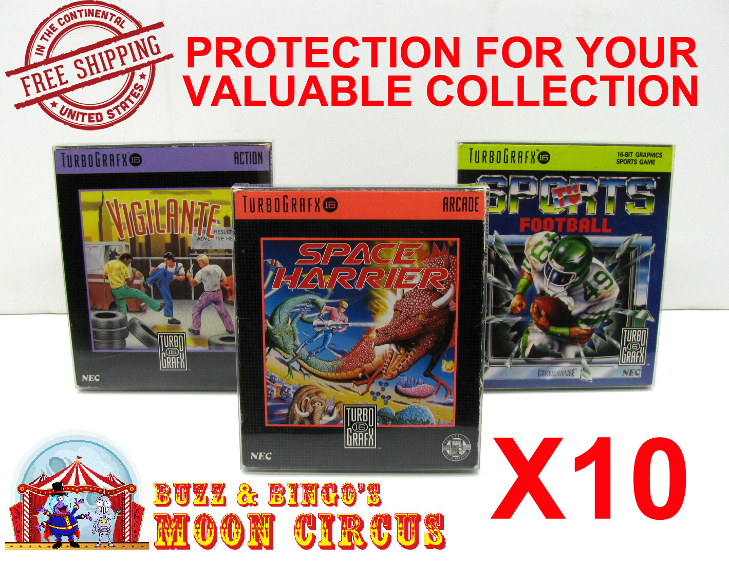 10X TURBOGRAFX 16 CIB GAME – CLEAR PROTECTIVE BOX PROTECTORS SLEEVE CASE