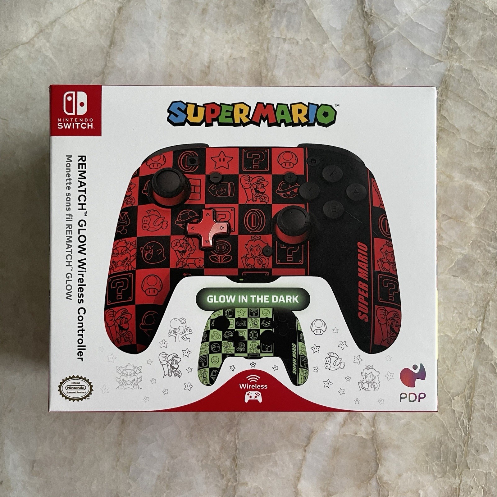 PDP REMATCH GLOW Enhanced Wireless Nintendo Switch Pro Controller Super Mario