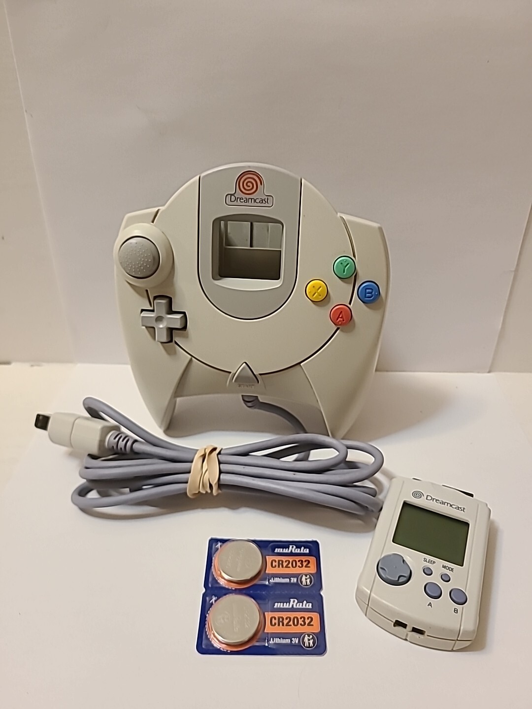 Sega Dreamcast Controller HKT-7700 White Tested With VMU And New Batteries