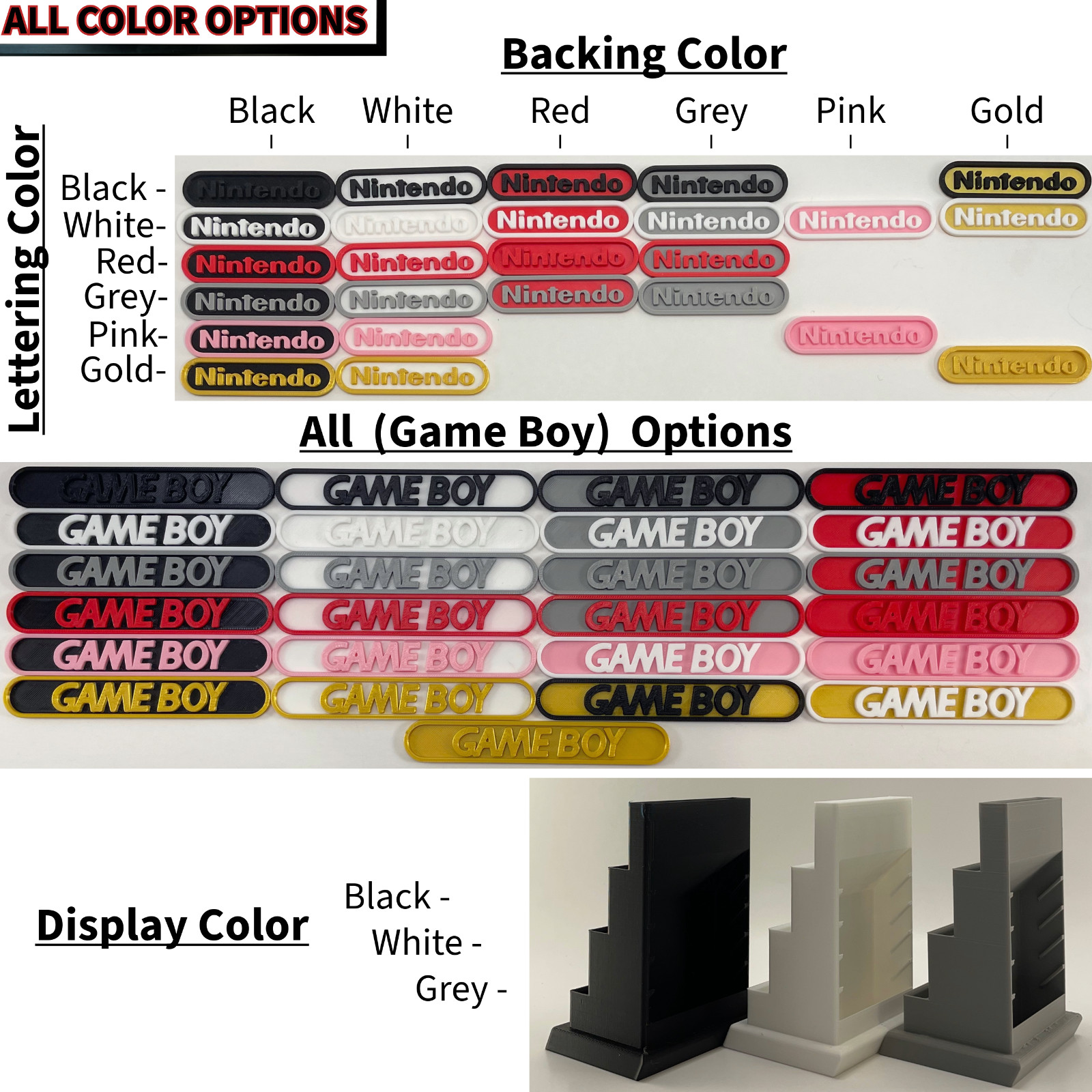 Nintendo Gameboy Original Display/Stand – DISPLAY ONLY (Customize Colors)