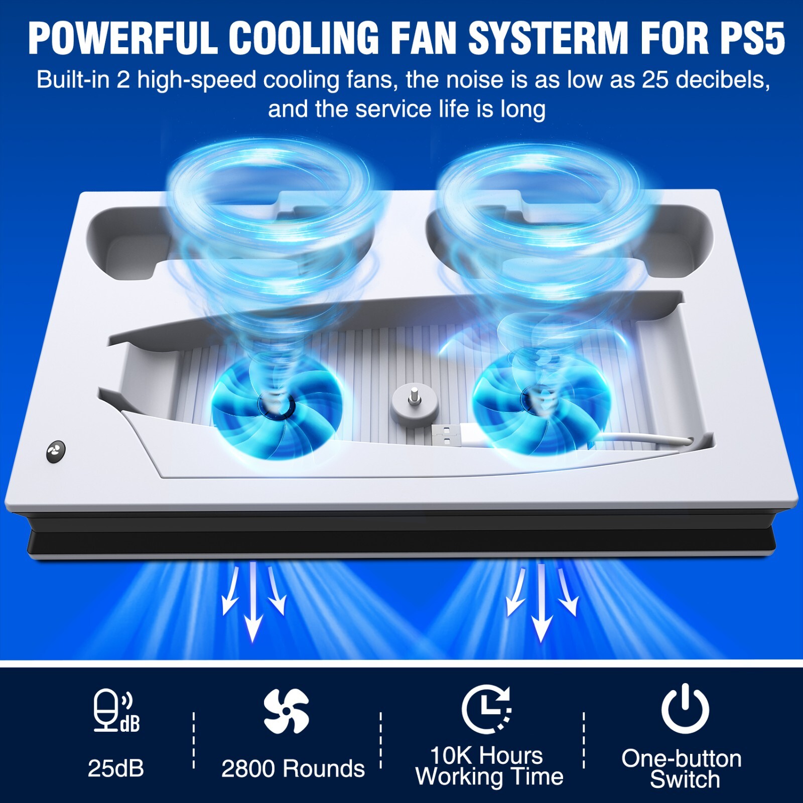 For PS5 Slim&PS5 Edition/Disc Dual Controller Charger Station Stand Cooling Fan
