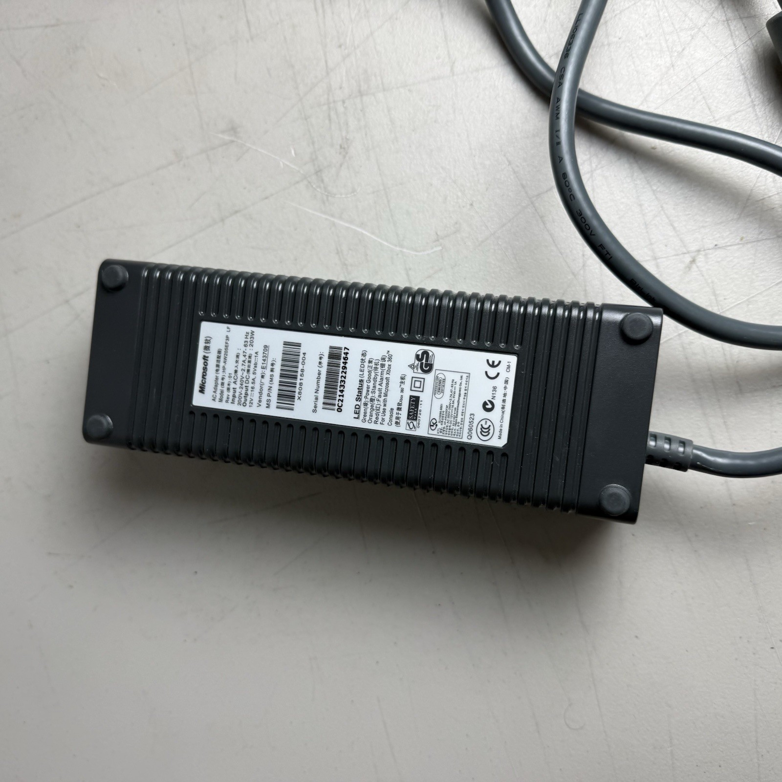Microsoft XBox 360 Gaming Console 203W AC Adapter Power Supply hp-aw205ef3p