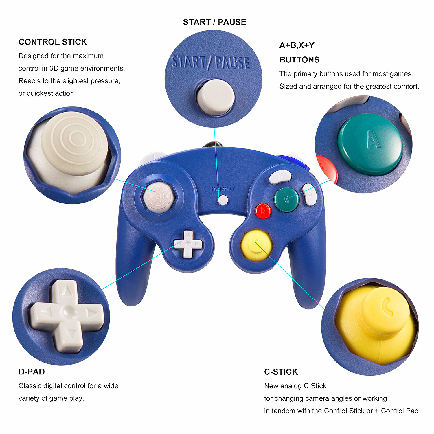 2PCS Wired Controller Gamecube NGC Compatible with Nintendo Gamecube Console