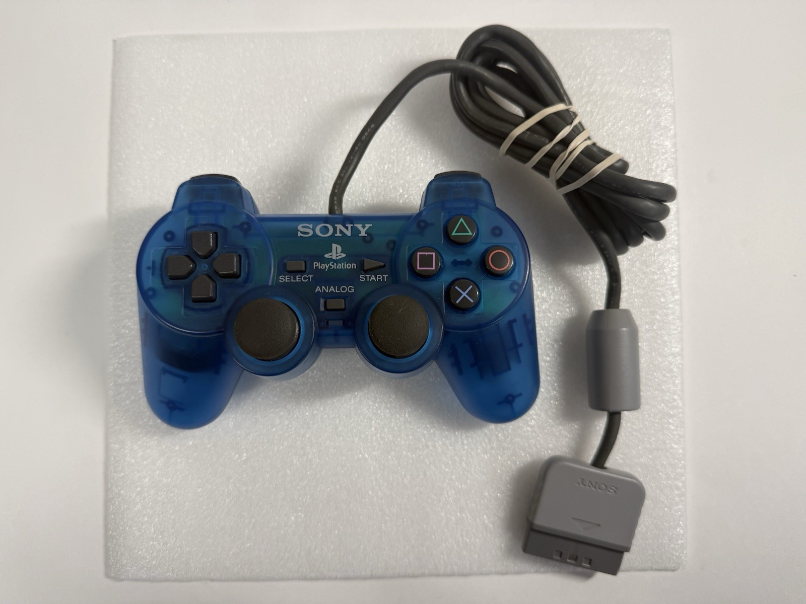 Sony Playstation PS1 Controller OEM SCPH-1200 CLEAN Clear Blue Dual Shock TESTED