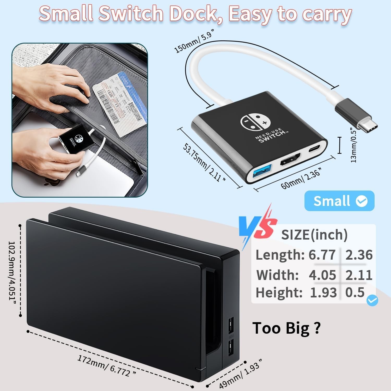 All-in-One Portable Dock for Switch and OLED – 4K HDMI, USB 3.0, 100W Power