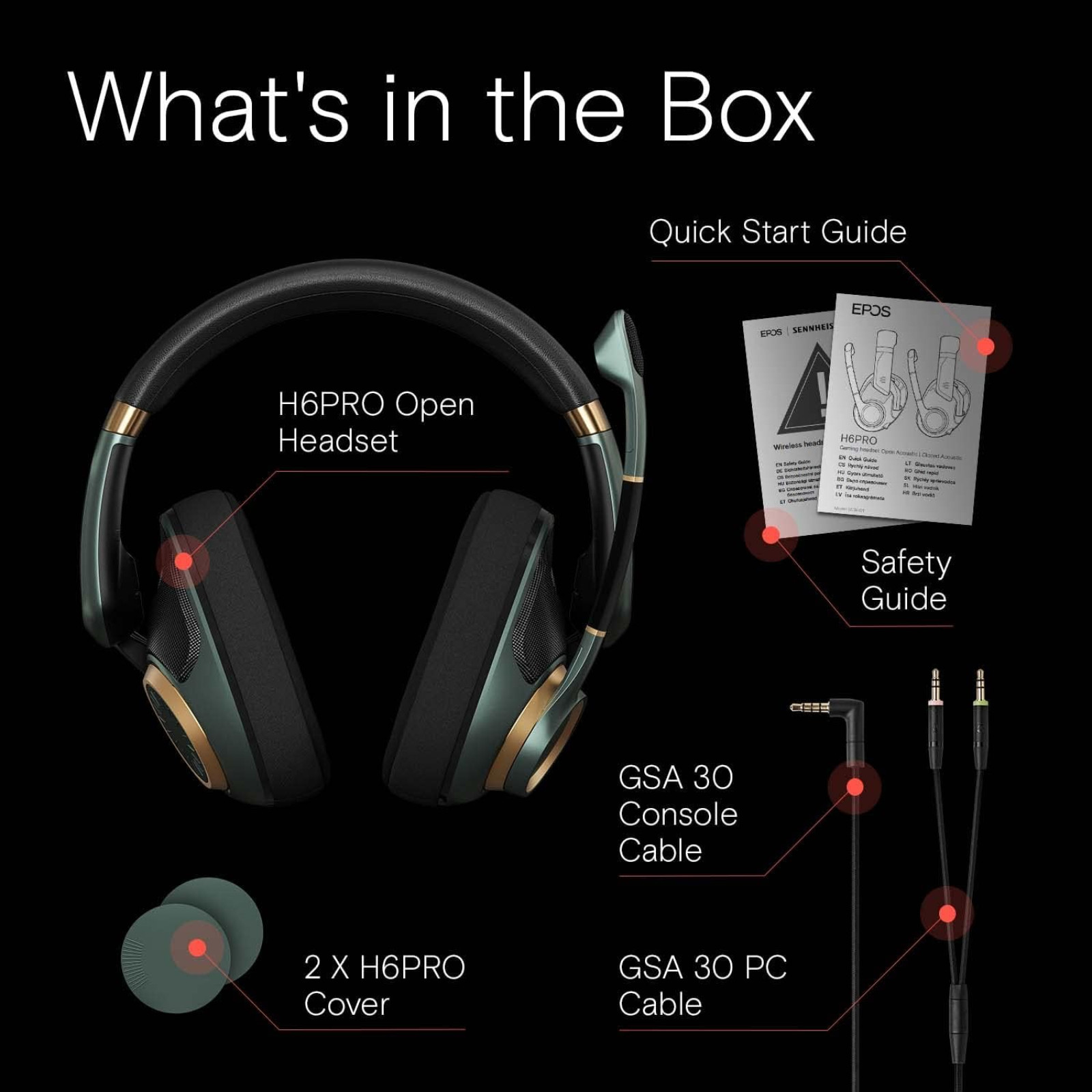 EPOS H6PRO Open Acoustic Wired Gaming Headset with Detachable Mic Green 1000970