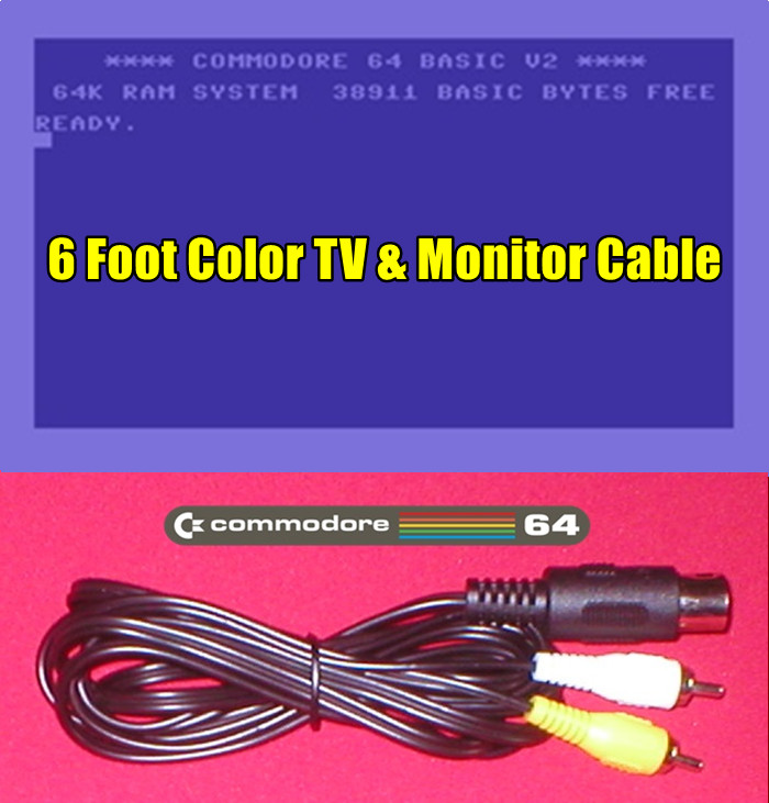 6Ft Color AV TV & Monitor In Composite Cable for Commodore C64 C128 Computer NEW