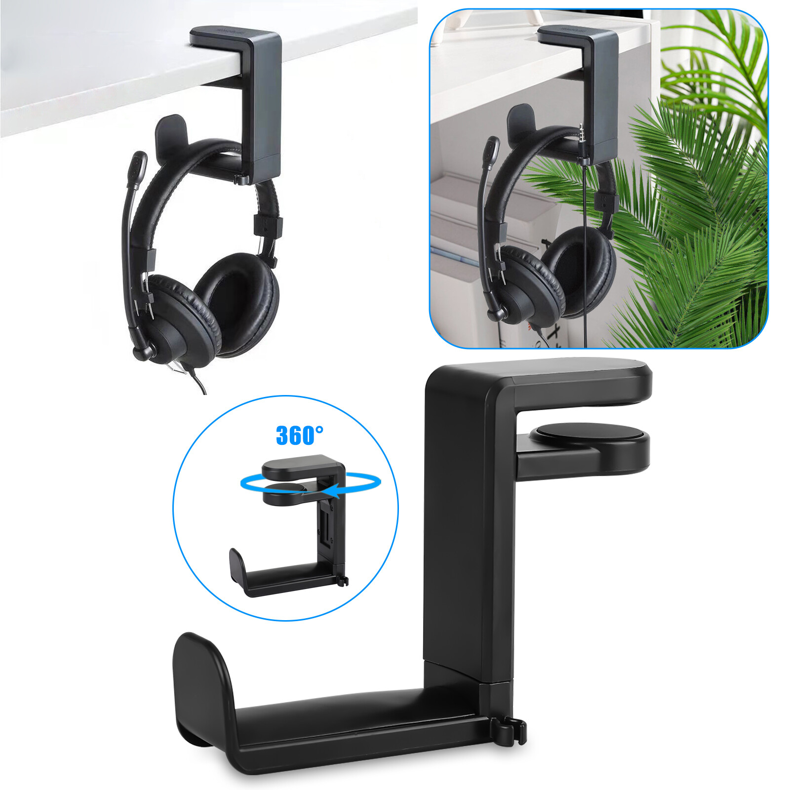 360° Gaming Headphone Hanger Display Stand Holder Hook Under Desk Headset Mount