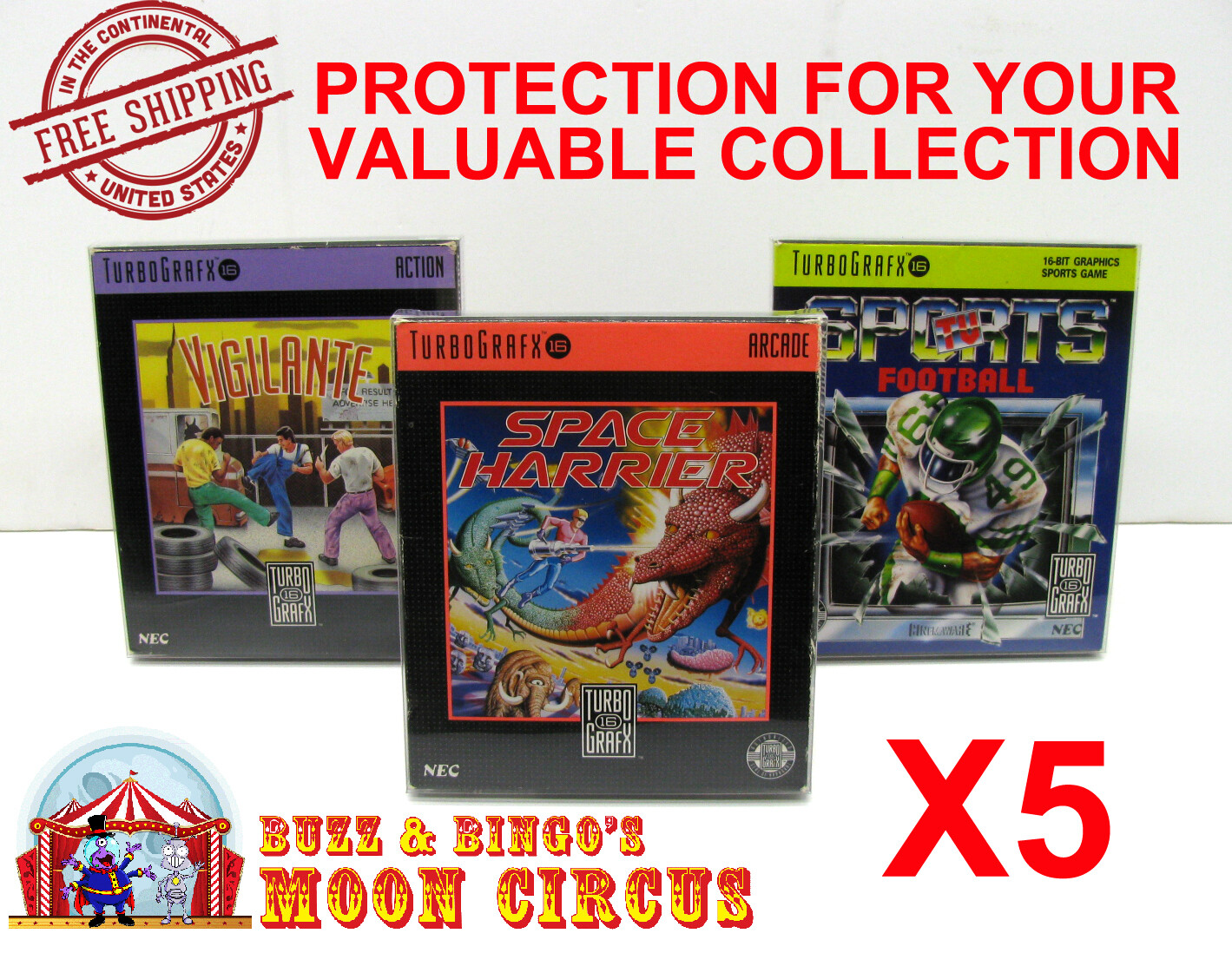 5X TURBOGRAFX 16 CIB GAME – CLEAR PROTECTIVE BOX PROTECTORS SLEEVE CASE