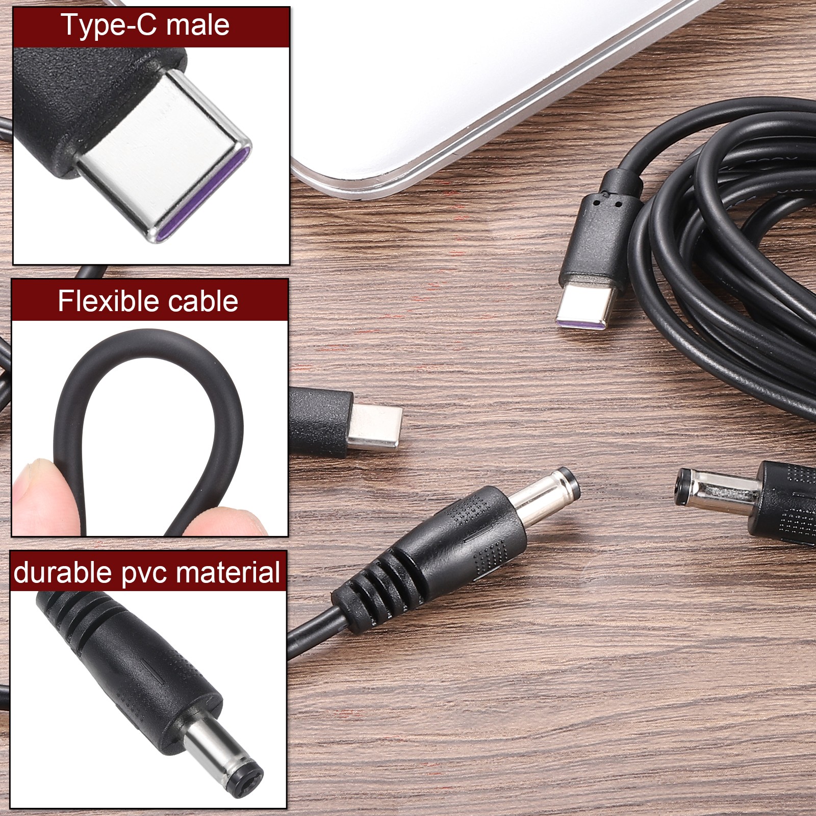 6.6FT USB C to DC PD Power Fast Charging Cable, 5.5×2.1mm 36W/12V(Black)