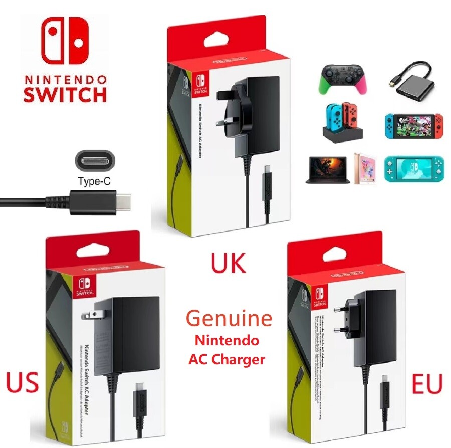 Genuine Nintendo Switch/Lite AC Power Supply Adapter US/CA EU UK plug charger