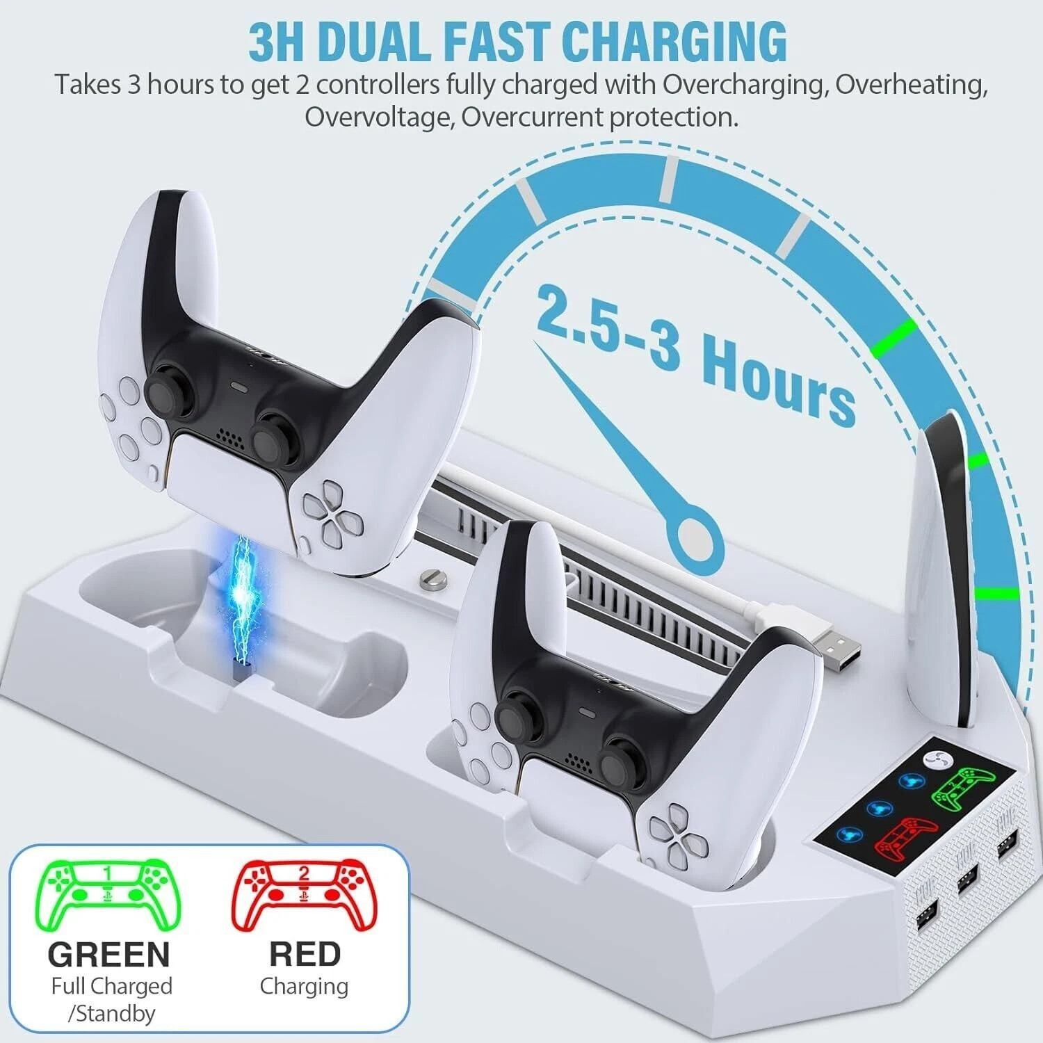 PS5 Slim Stand Cooling Fan,PS5 Controller Charging Station for Sony Playstation5