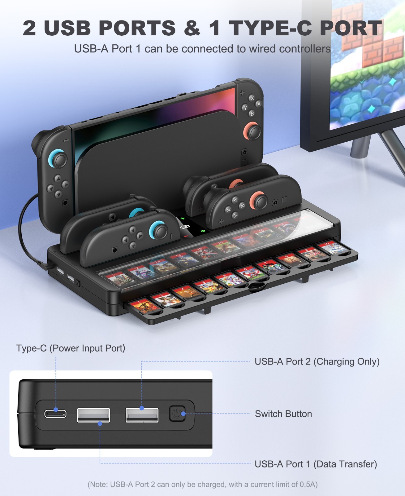 4 in 1 Charging Dock Station for Switch 2 Joy-Con Controller Charger Storage