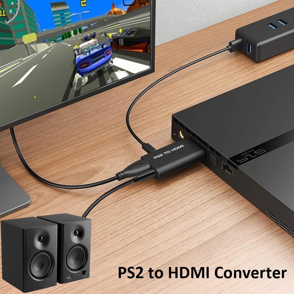 PS2 to HDMI Converter Adapter Video Output 3.5mm Audio Cable