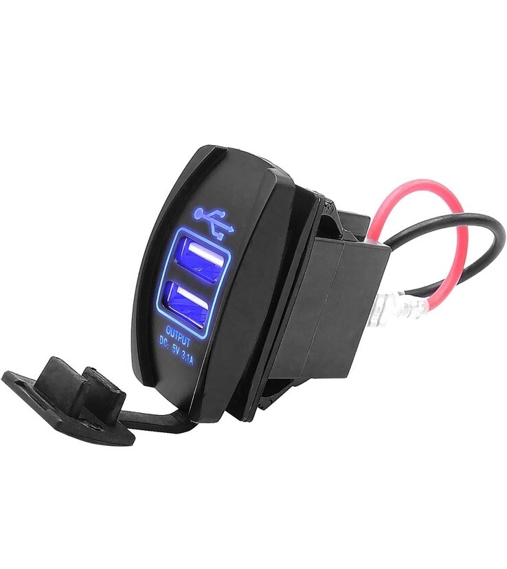 Universal Dual USB Charger ARB Rocker Switch Blue LED Light 12-24v ATV UTV