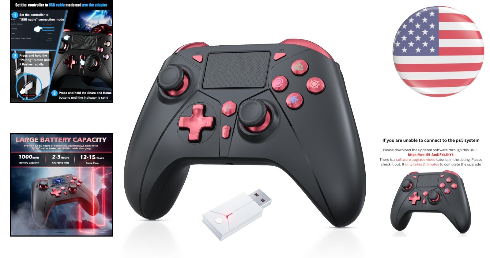 Versatile Wireless Controller for PS5/PC with 3.5mm Audio Jack & Fast Charging