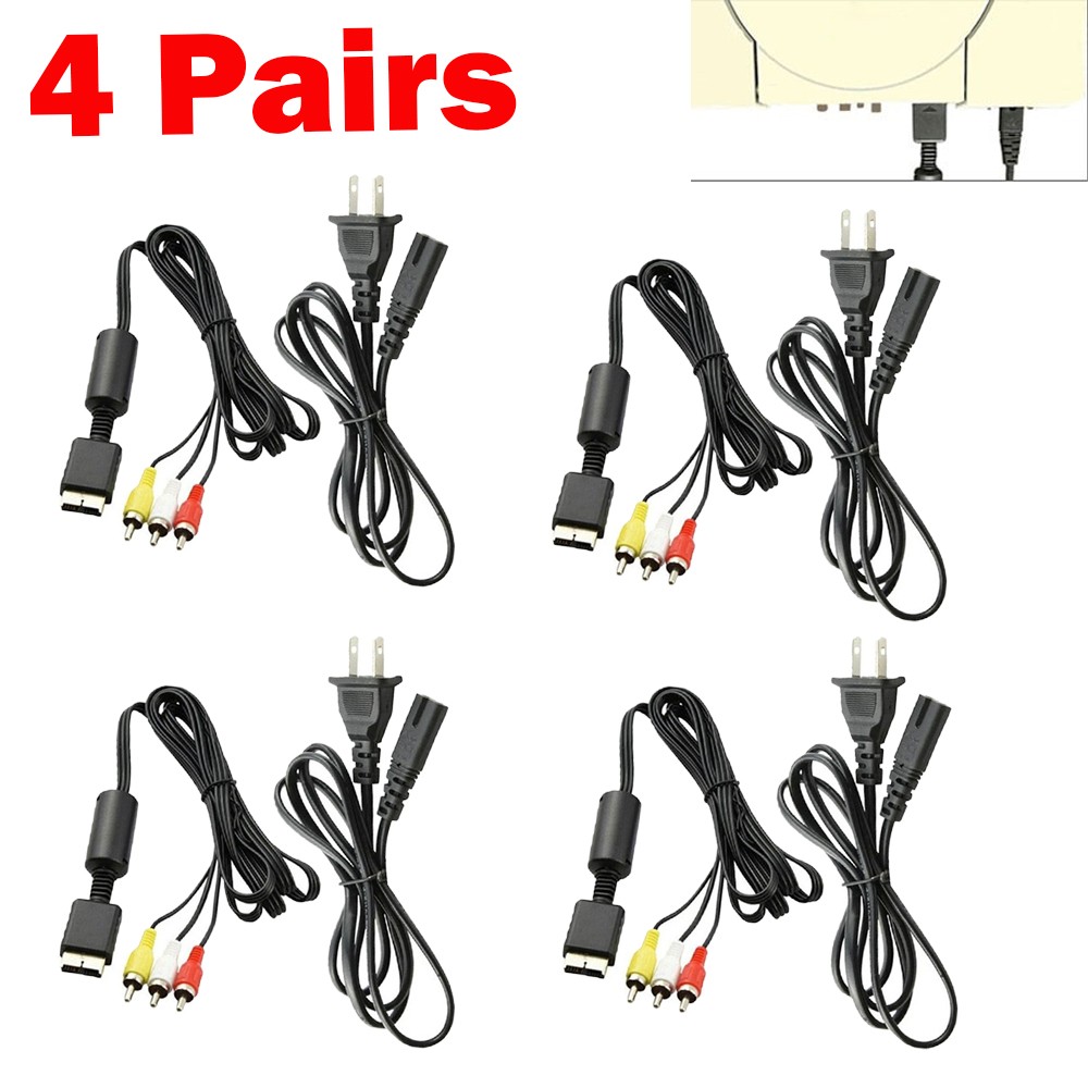 4X 1/2 PS2 FAT Audio AV RCA Cable Power Supply Adapter Cord For Sony Playstation