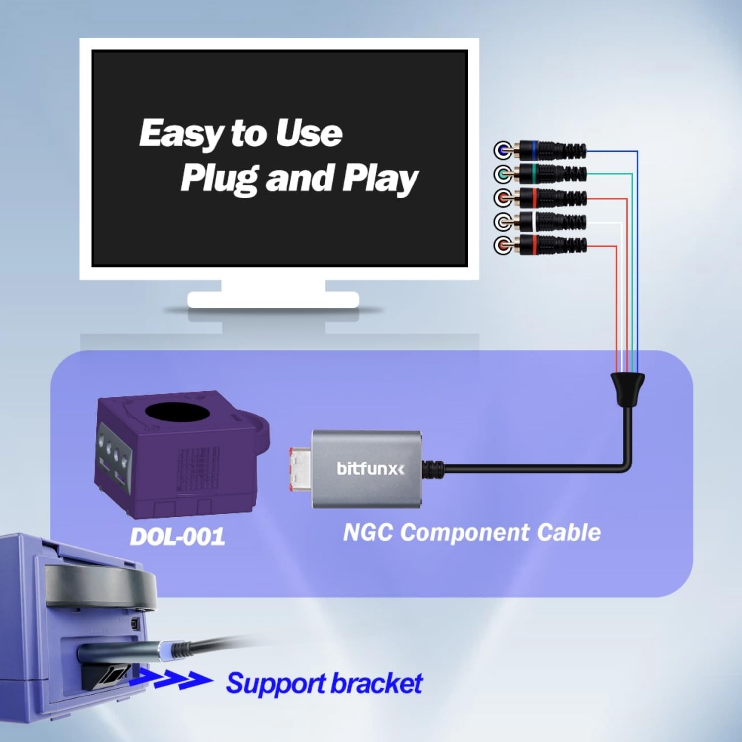 BITFUNX NGC Component Cable Adapter for GameCube DOL-001 5RCA No Lag