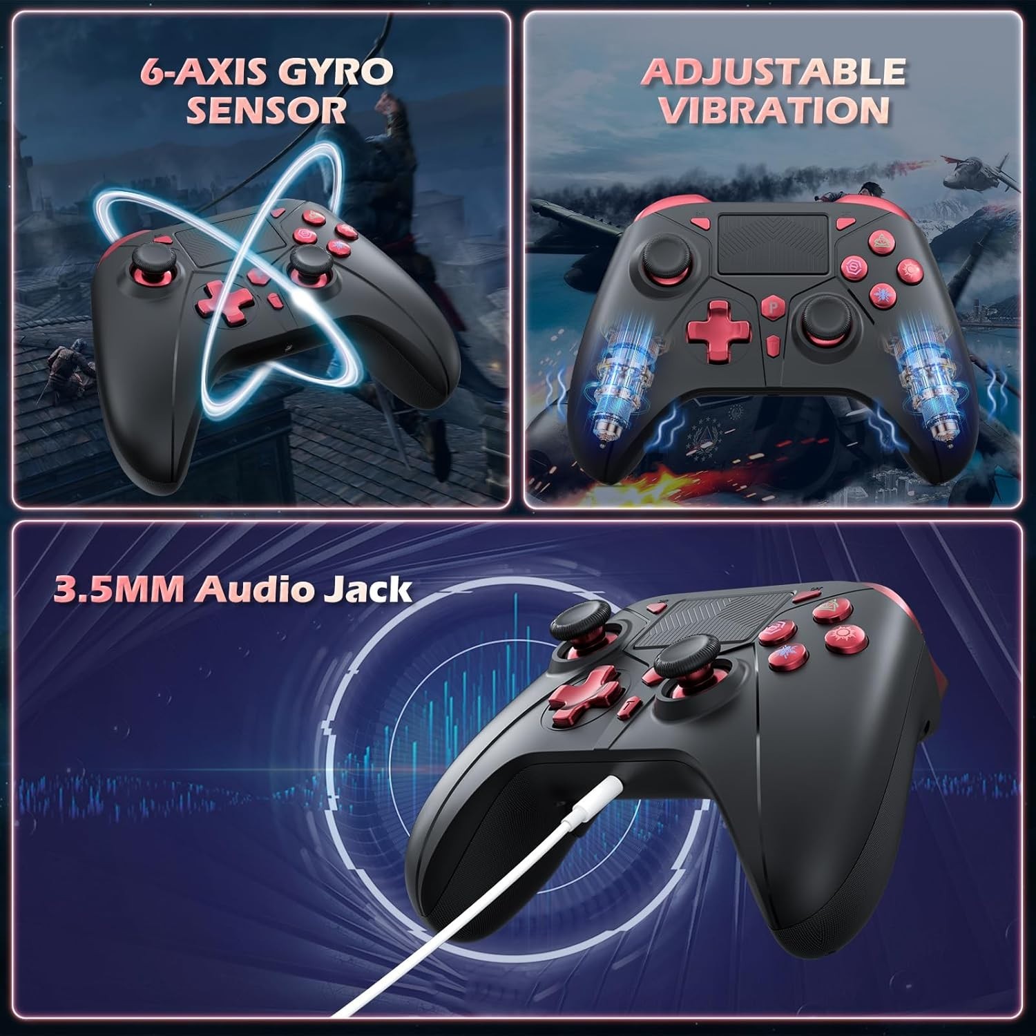 Versatile Wireless Controller for PS5/PC with 3.5mm Audio Jack & Fast Charging