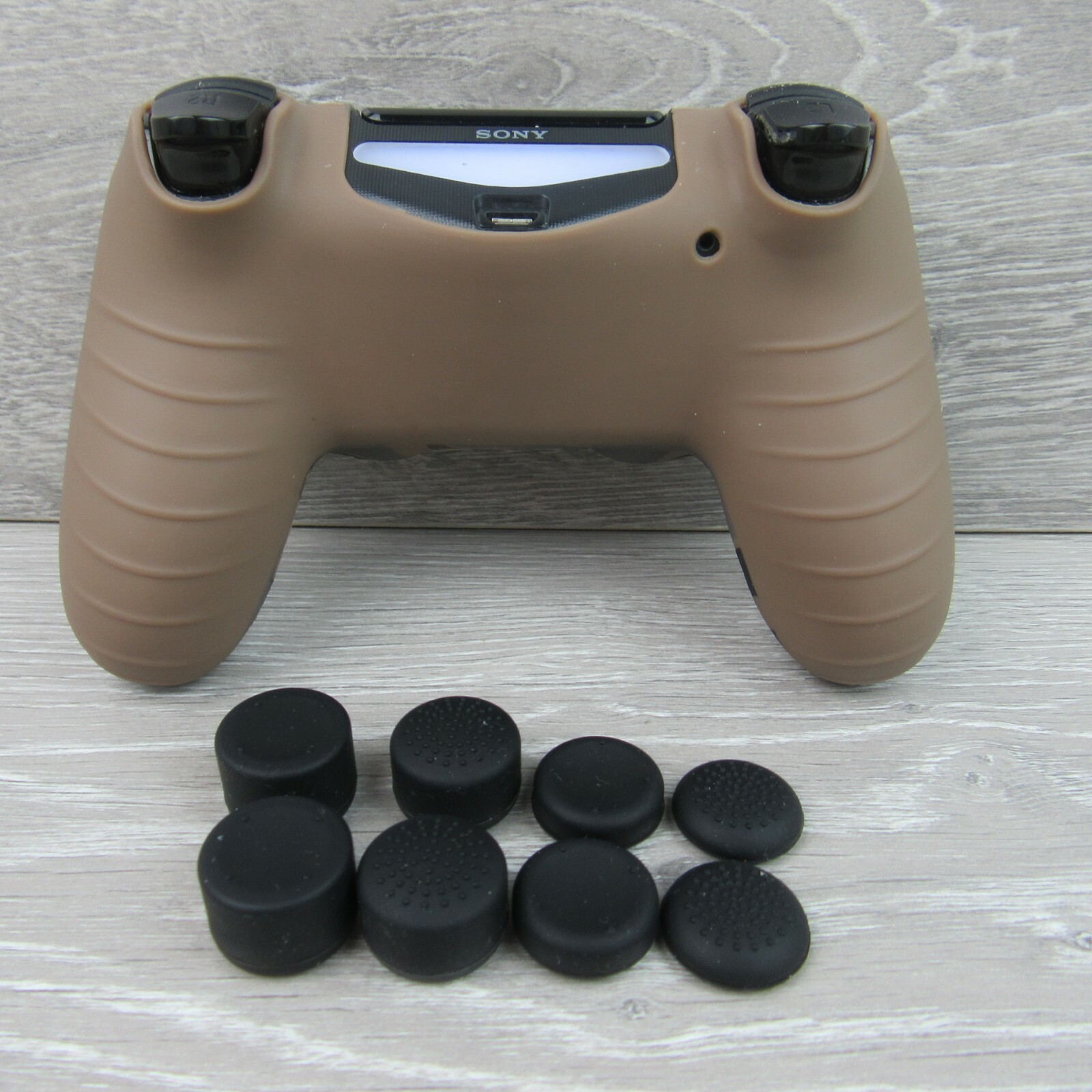 Silicone Grip Brown Camo Non Slip + (8) Thumb Grip Caps For PS4 Controller