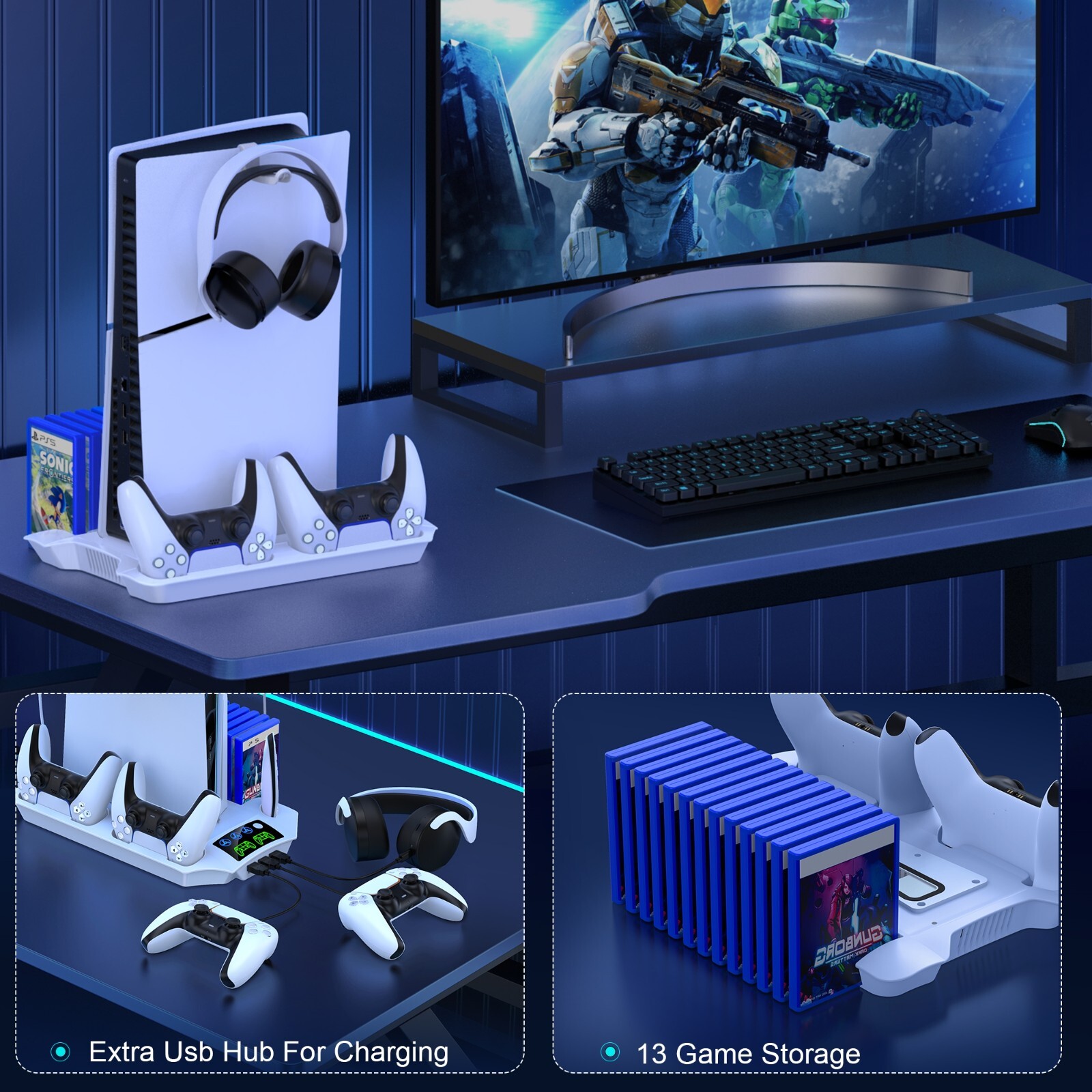 PS5 Slim Cooling Station Accessories Vertical Stand for PS5 Slim Digital/Disc