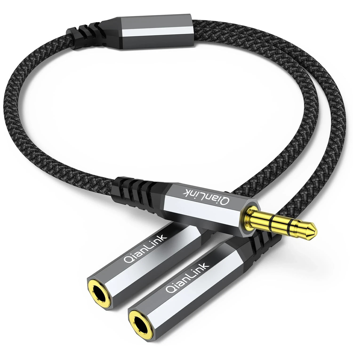 Headphone Splitter, 3.5mm Male to 2 Female Ports, 1ft/0.30m Extension Cable for
