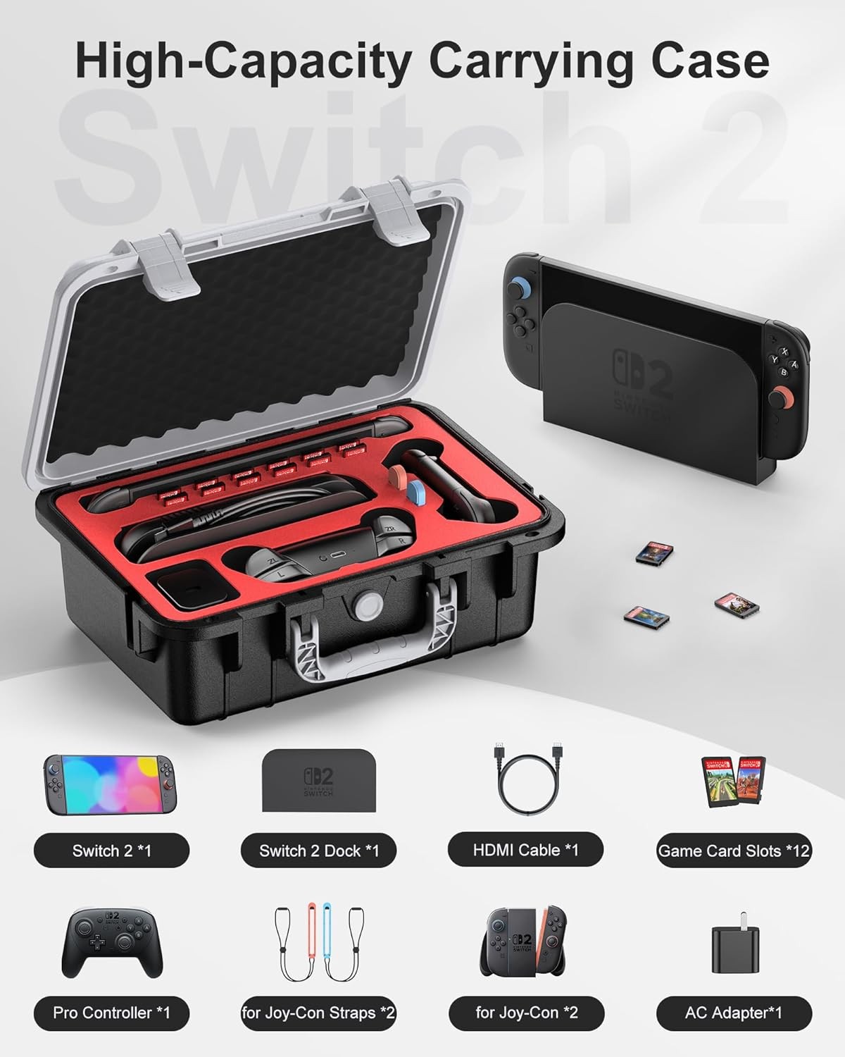 Carrying Case IP67 Shell Travel Cover Anti-Drop Storage for Nintendo Switch 2