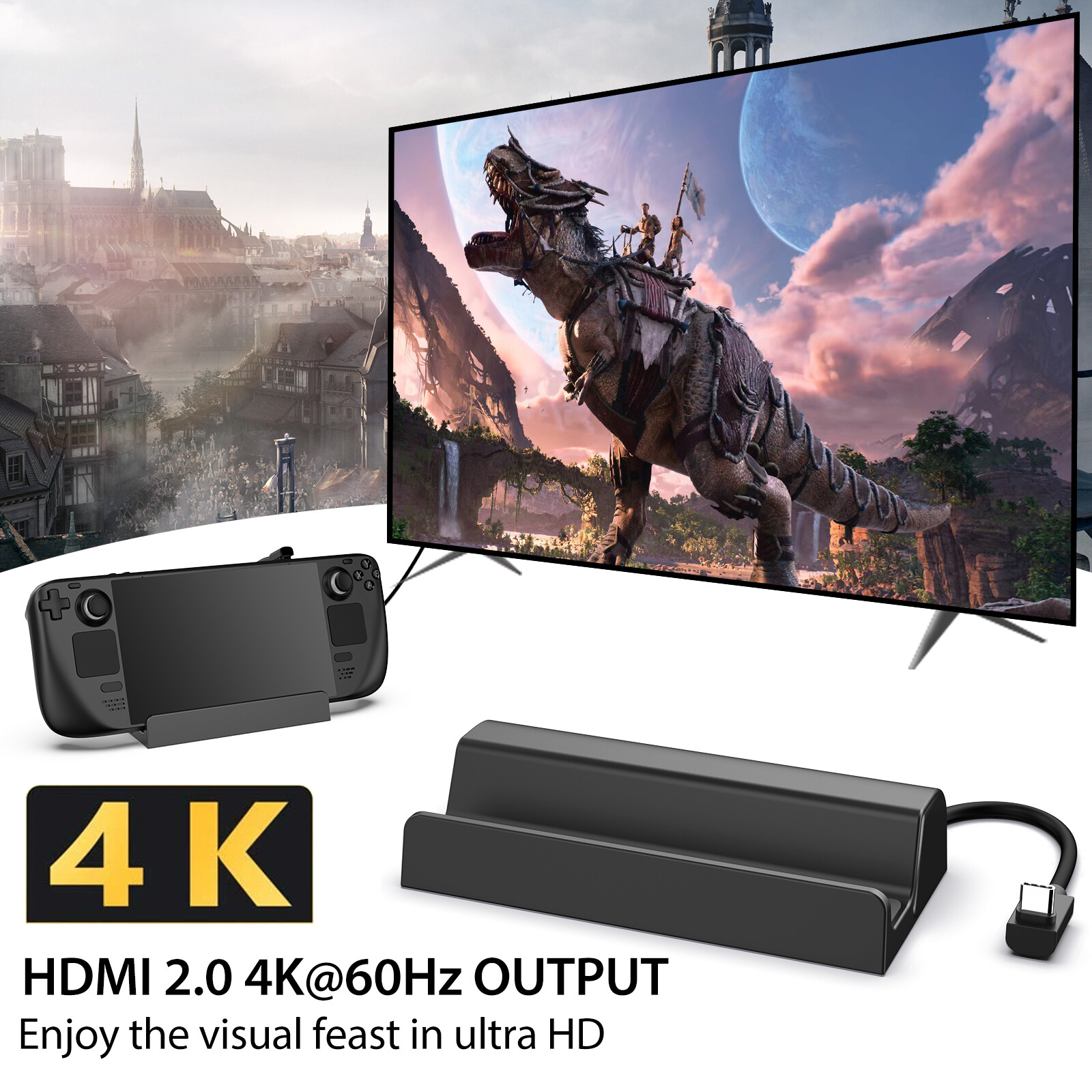6-in-1 Steam Deck Docking Station For Valve Steam Deck Charging Game For HDMI TV