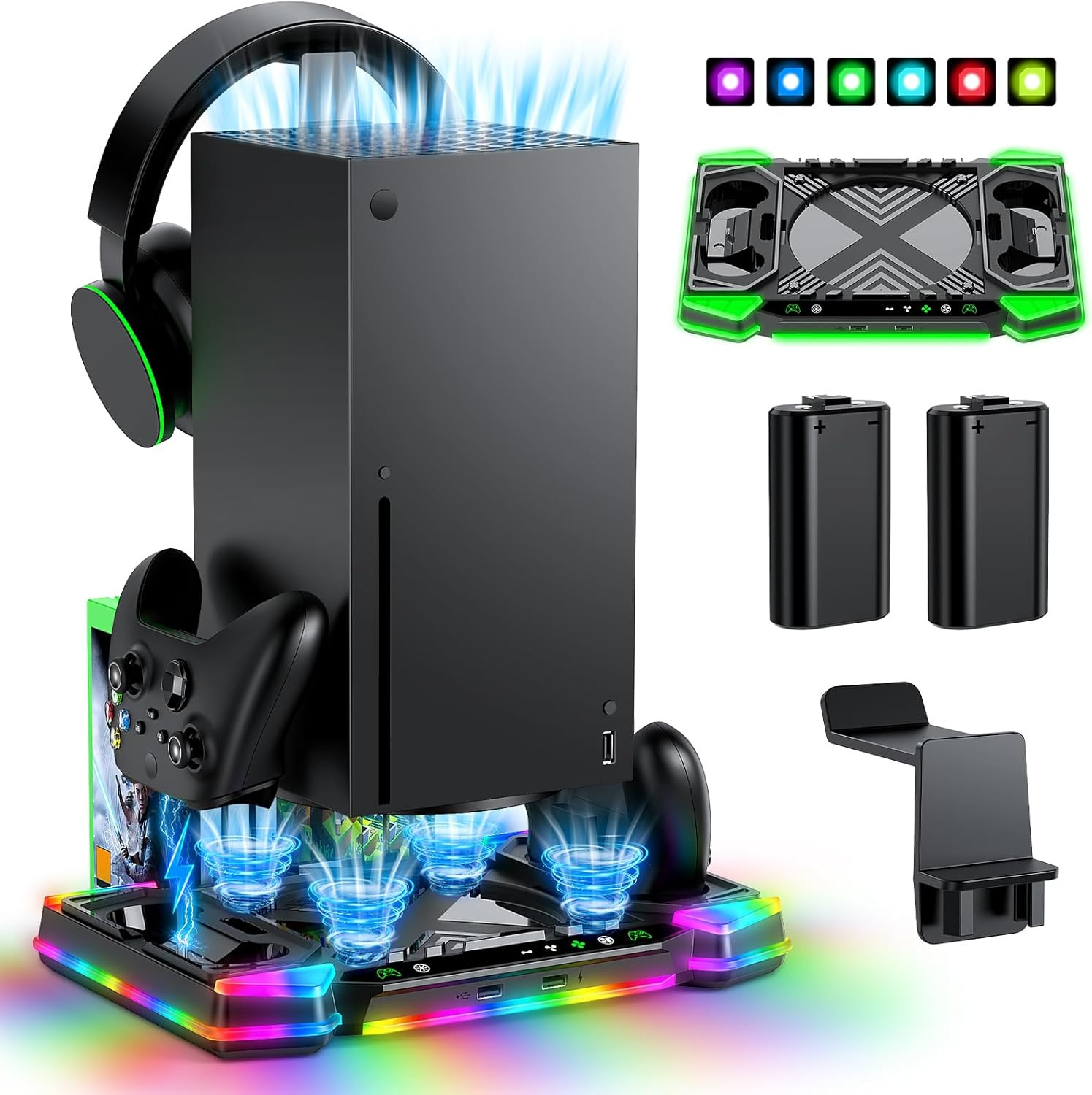 Upgraded Charger-Stand Cooling-Fan for Xbox Series X, Dual Wireless Charger Dock