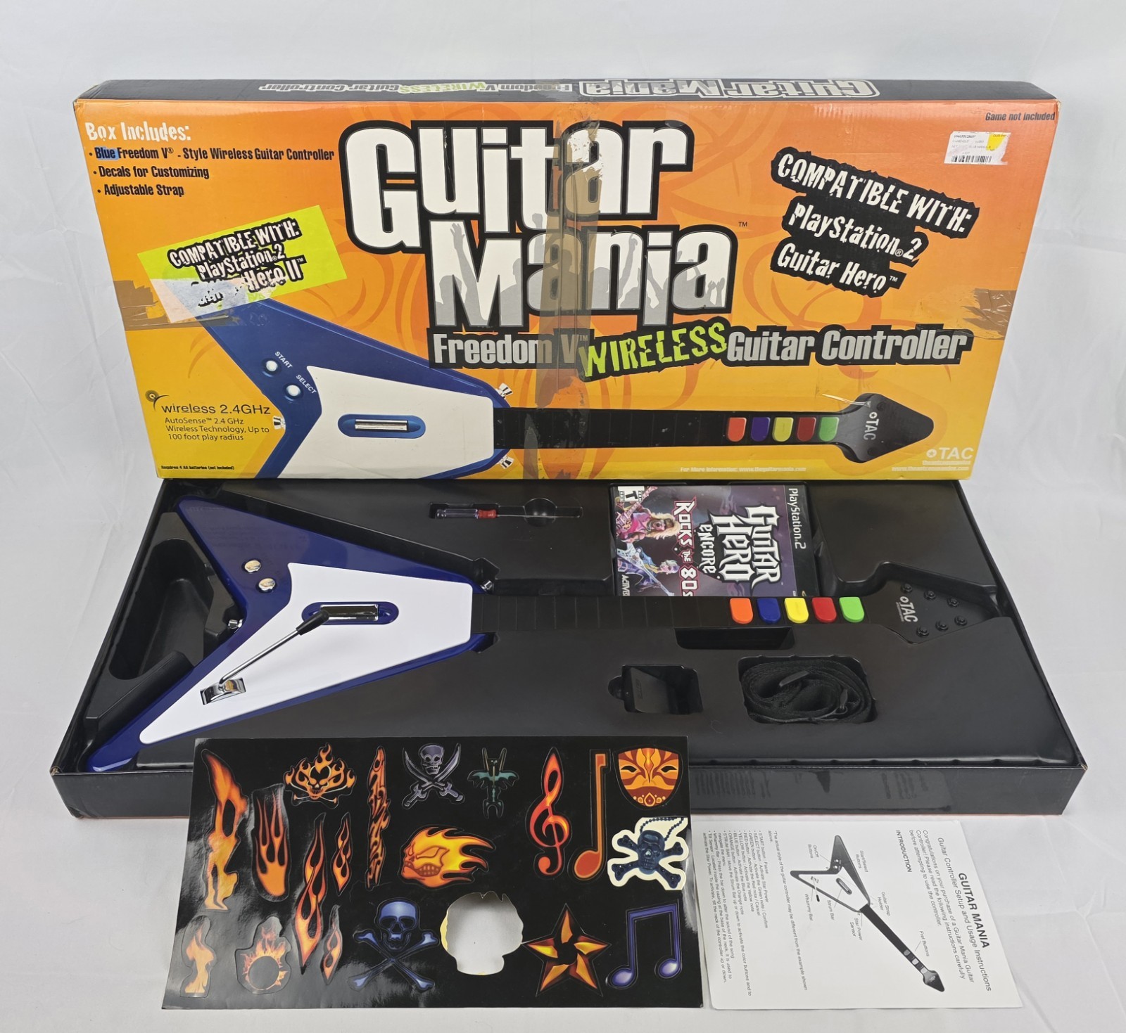 Guitar Mania Freedom V Wireless Guitar Playstation II PS2 CIB + Game W/ Poster