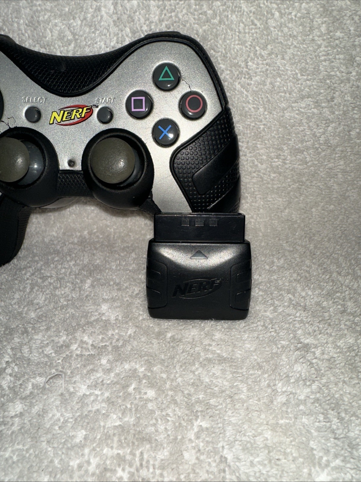 Playstation PS2 Wireless Nerf Black/ Silver Controller Pelican & Dongle TESTED