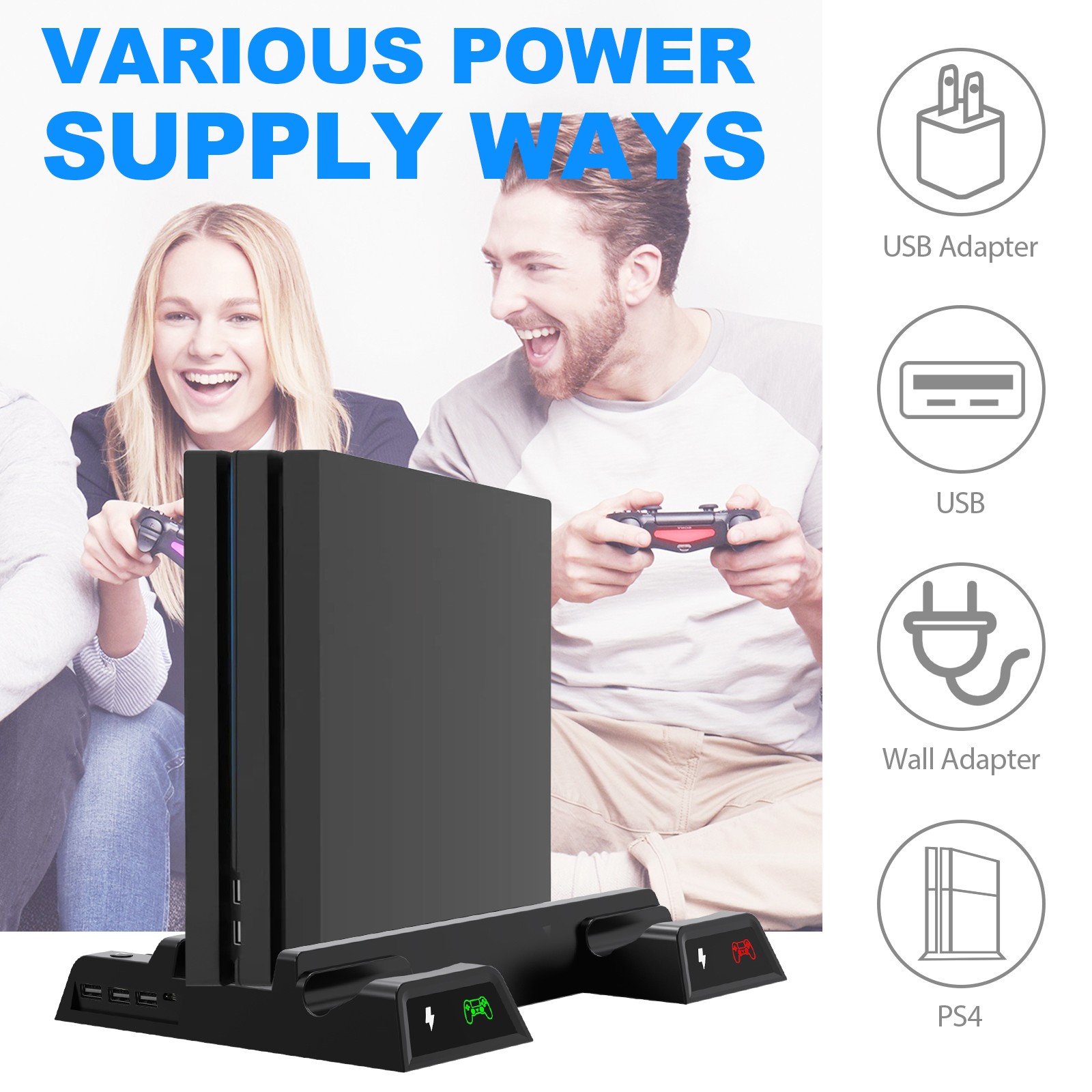 For Playstation 4/PS4 Slim/PS4 Pro Vertical Stand Cooling Fan Controller Charger