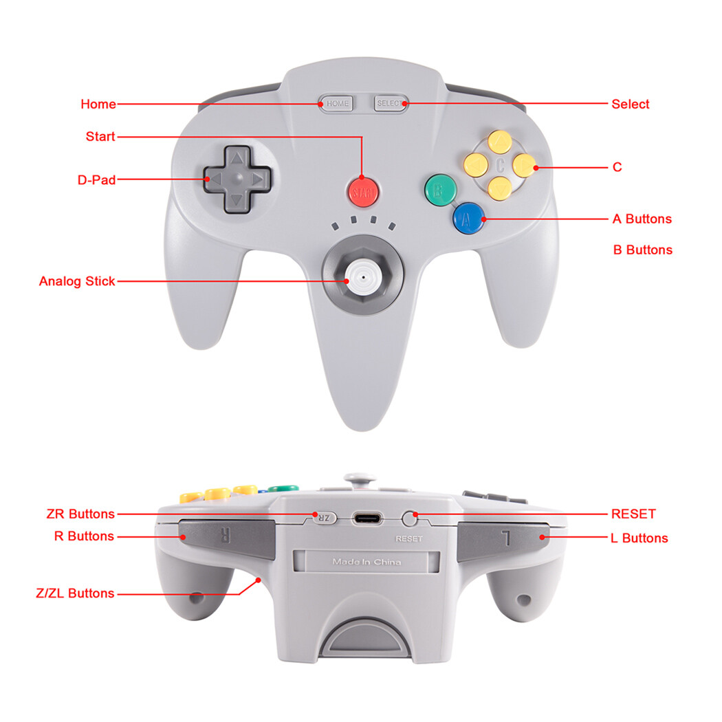 2.4G Wireless N64 Controller Console Gamedpad w/Rumble Pak For Nintendo N64 US
