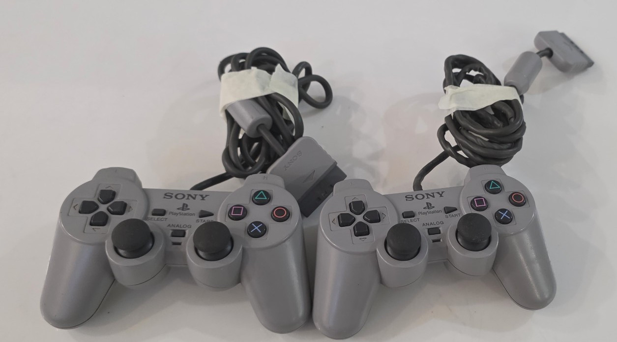 2 pcs Sony PlayStation 2 Dual Shock 2 Satin Silver Analog Controller OEM