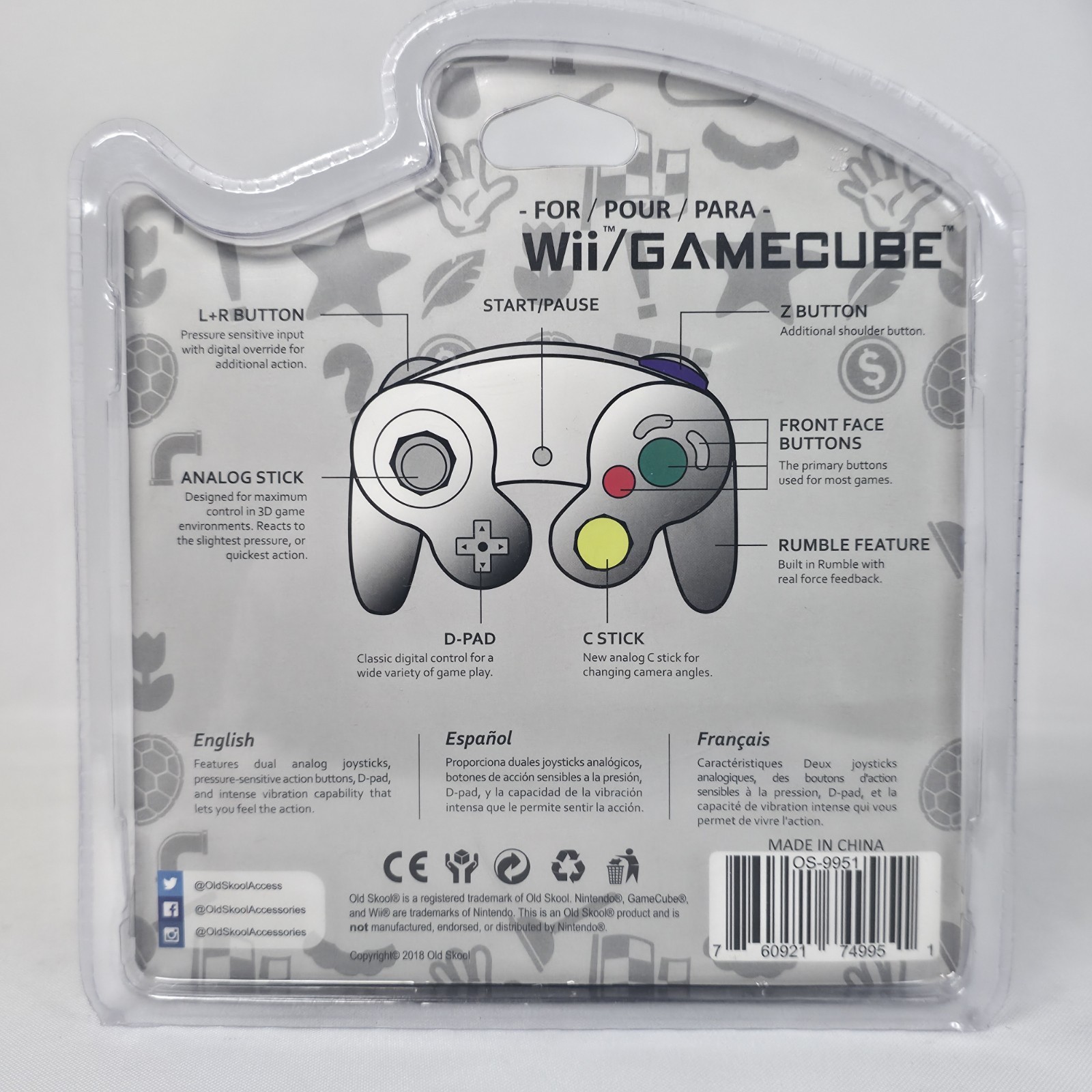 Old Skool Dual Analog Controller for Nintendo Game Cube and Wii – Silver