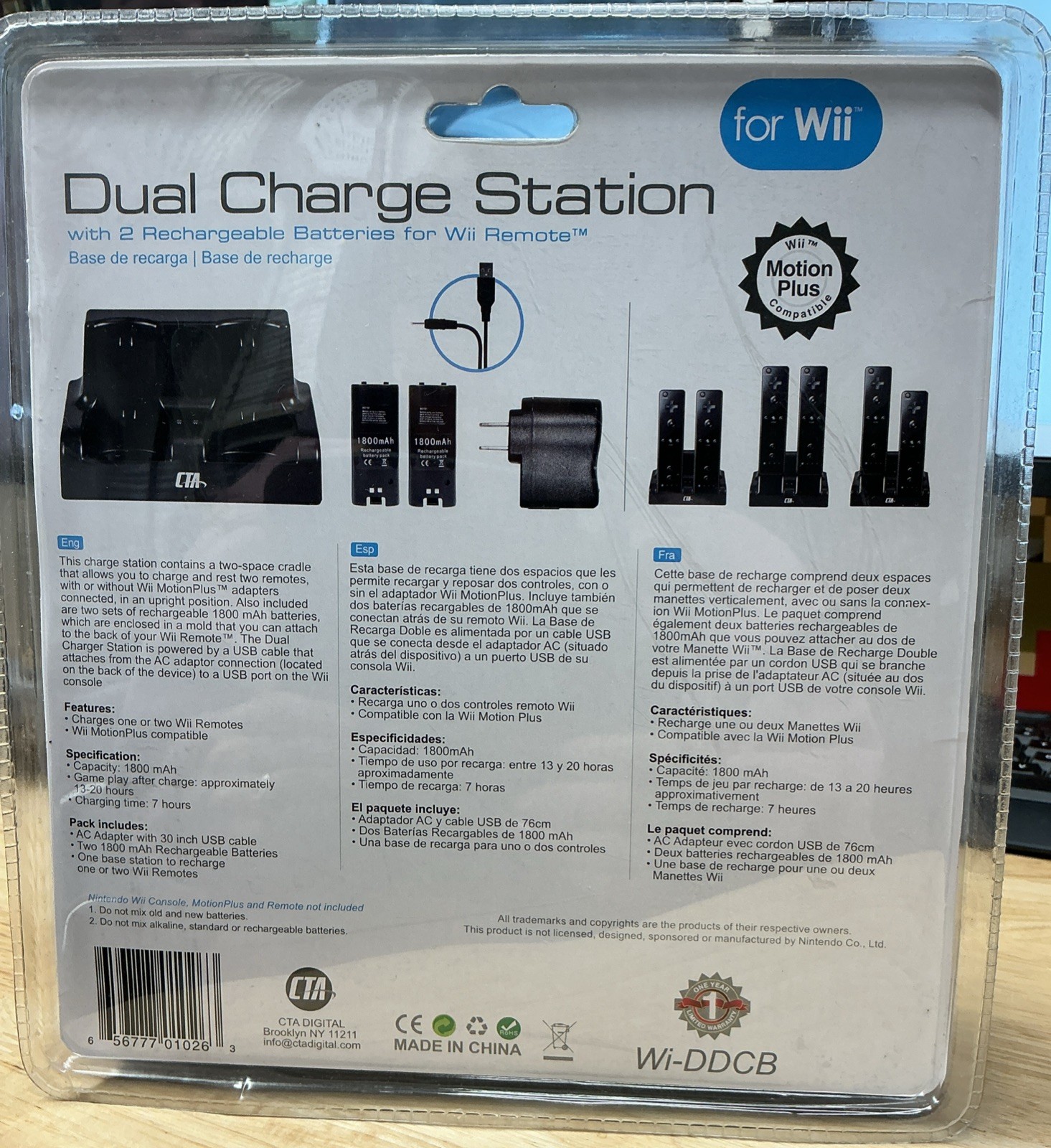 Rechargeable Batteries Pack + Charging Dock For Nintendo Wii Remote Controller