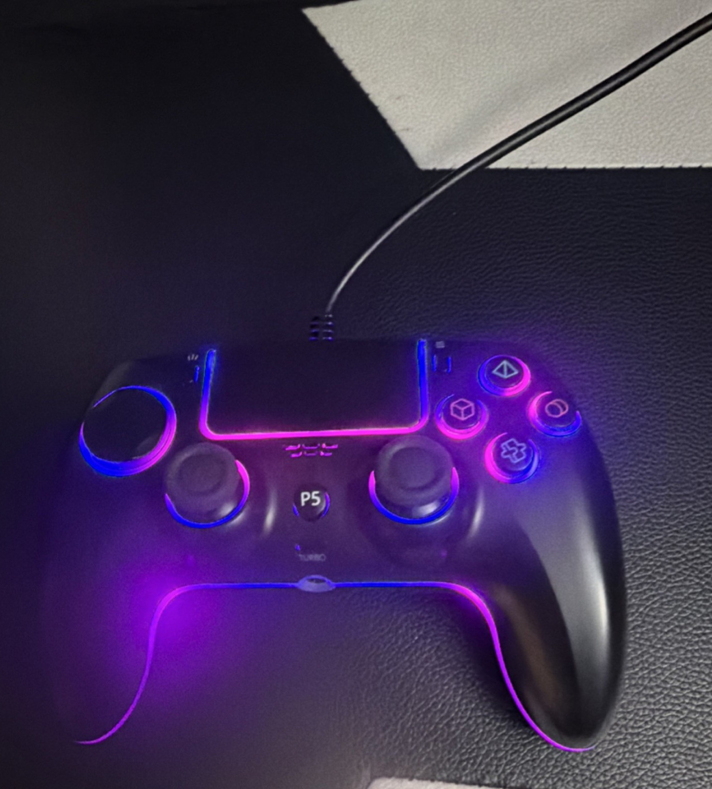 Wired SZ-5005W Controller for PlayStation 5, Black Pink Blue, LED Lighting