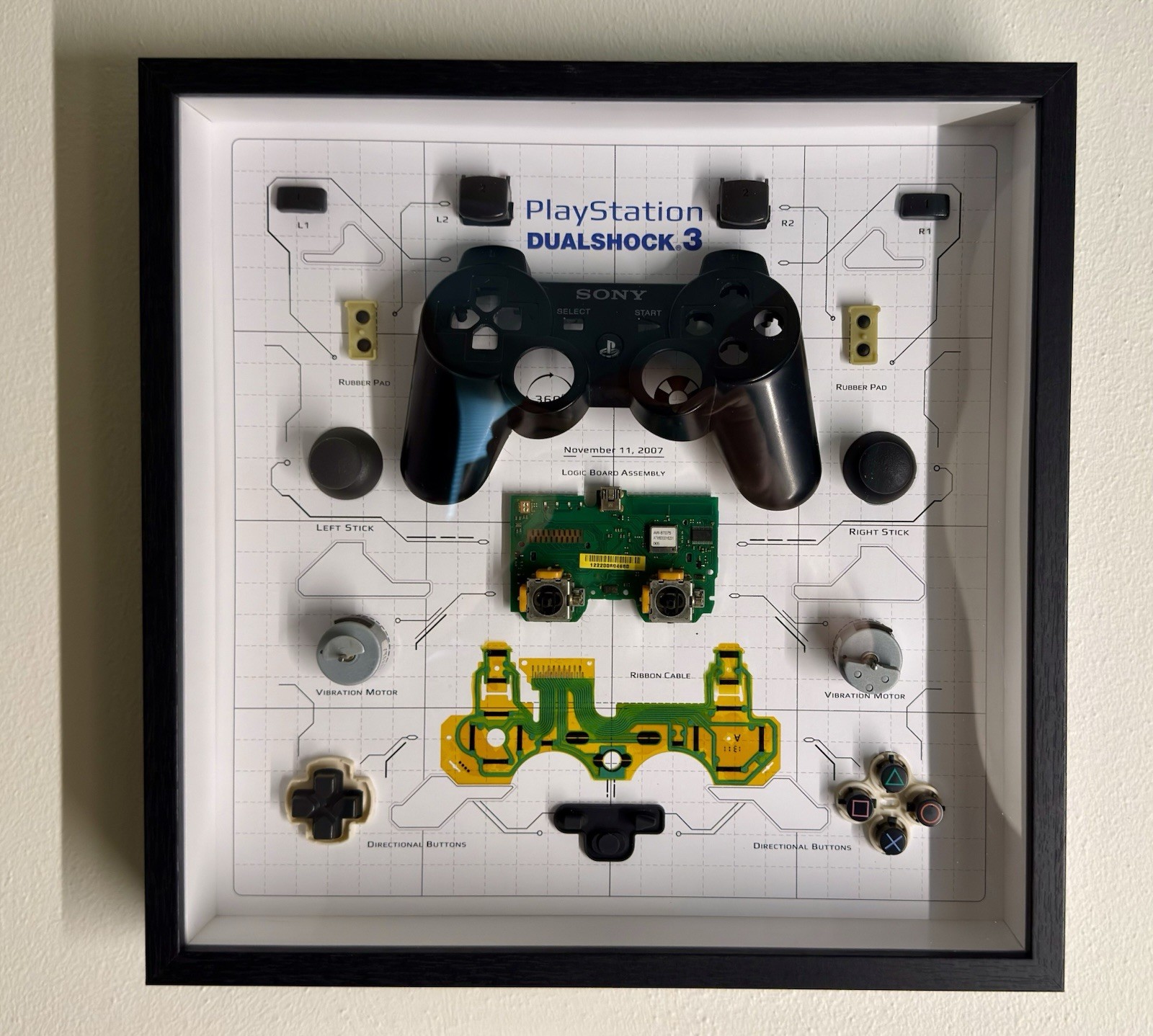 PlayStation 3 PS3 Disassembled Controller Shadow Box Artwork
